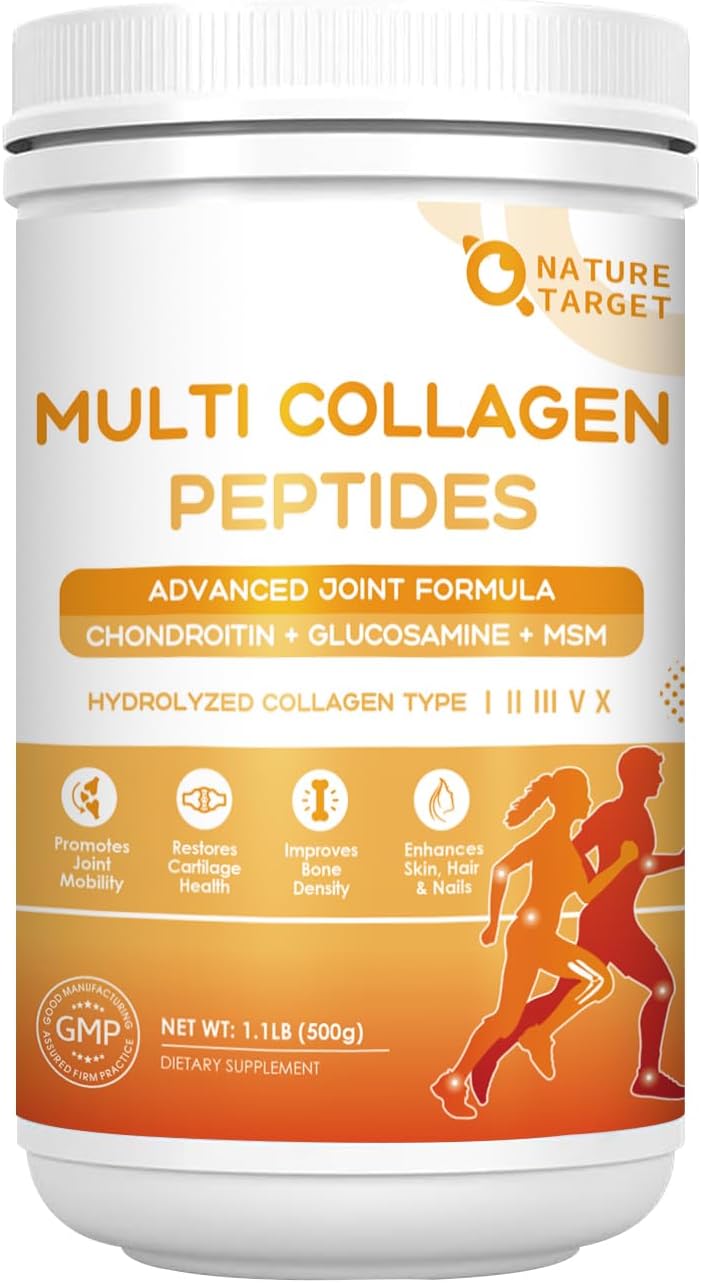 NATURE TARGET Multi Collagen Peptides Powder for Women Men, 50 Servings