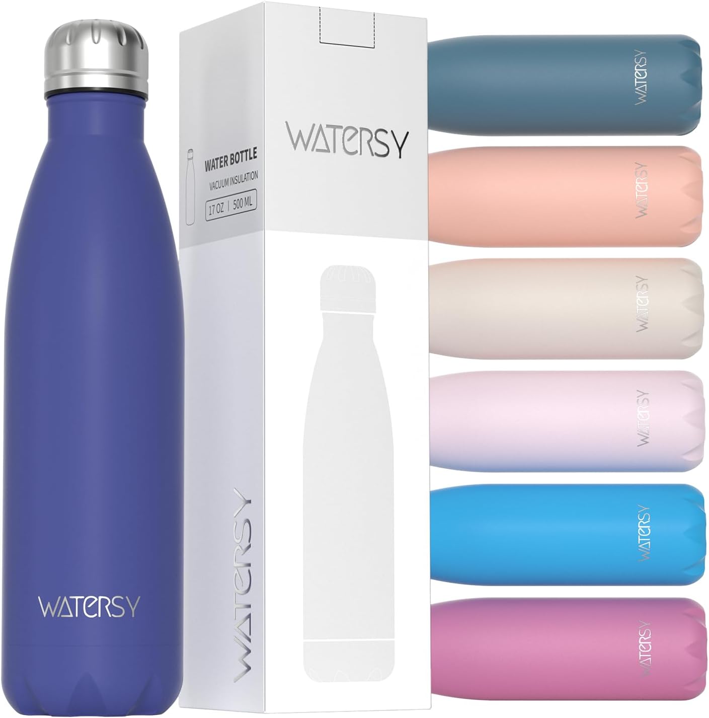 WATERSY Stainless Steel water bottle,17oz Insulated Water Bottles | Deep Blue metal water bottle Keeps Drink Cold and Hot,BPA Free kids water bottles for School,Gym,Travel,Sports