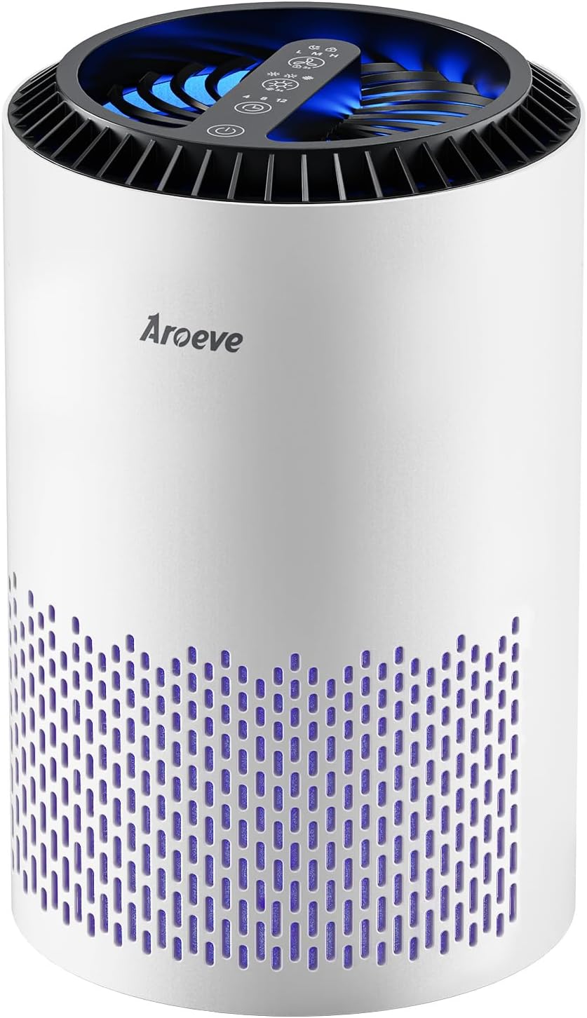 AROEVE Air Purifiers for Bedroom with Sleep Mode Speed Control-MK01A(White) | Energy Star Efficiency, Meet Global Recycled Standard, 360-Degree Air Inlets, 22dB Noise Level, Aromatherapy Function