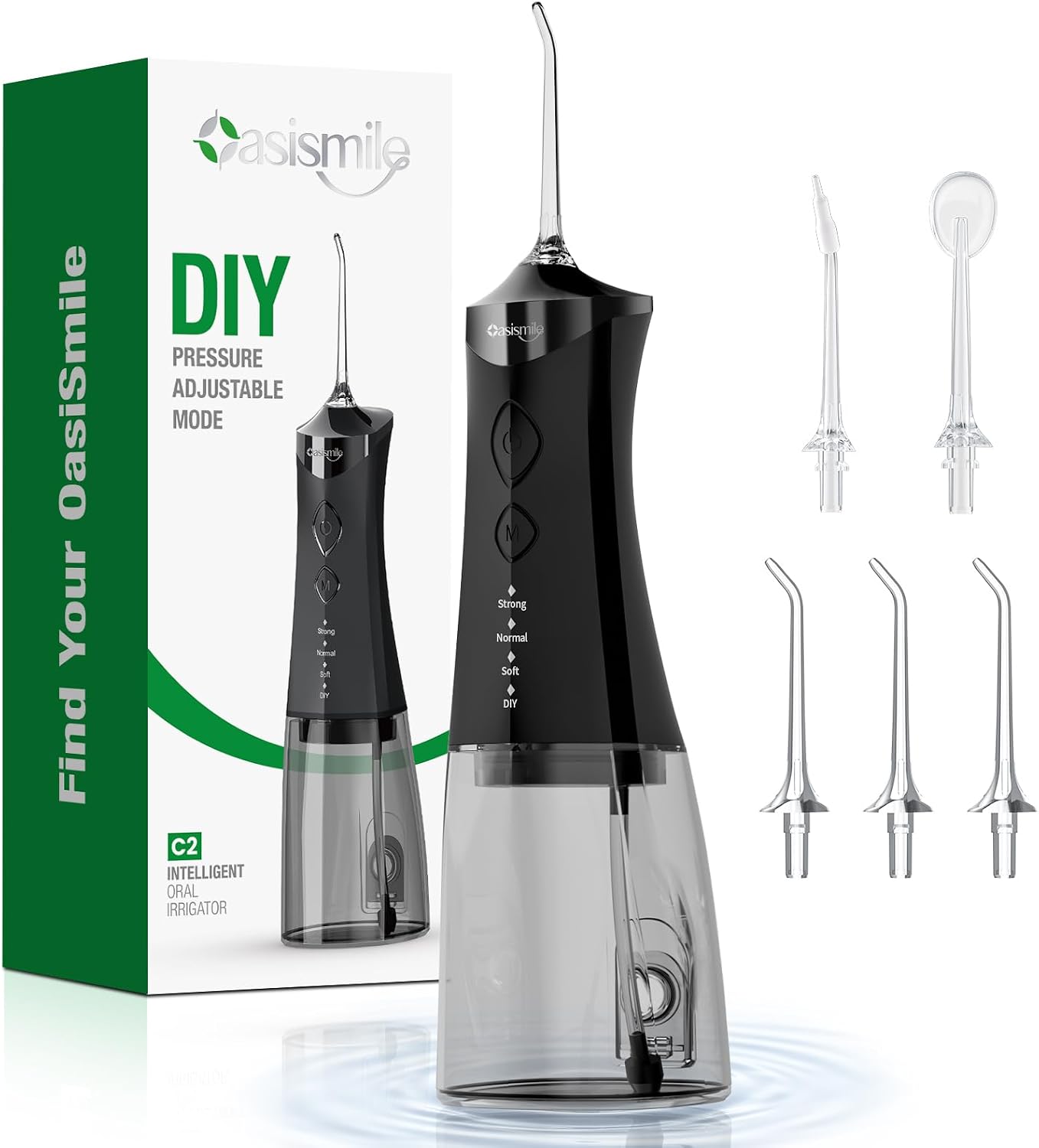 OasiSmile C2 Water Flosser for Teeth, 350ML Cordless Oral Irrigator, Black