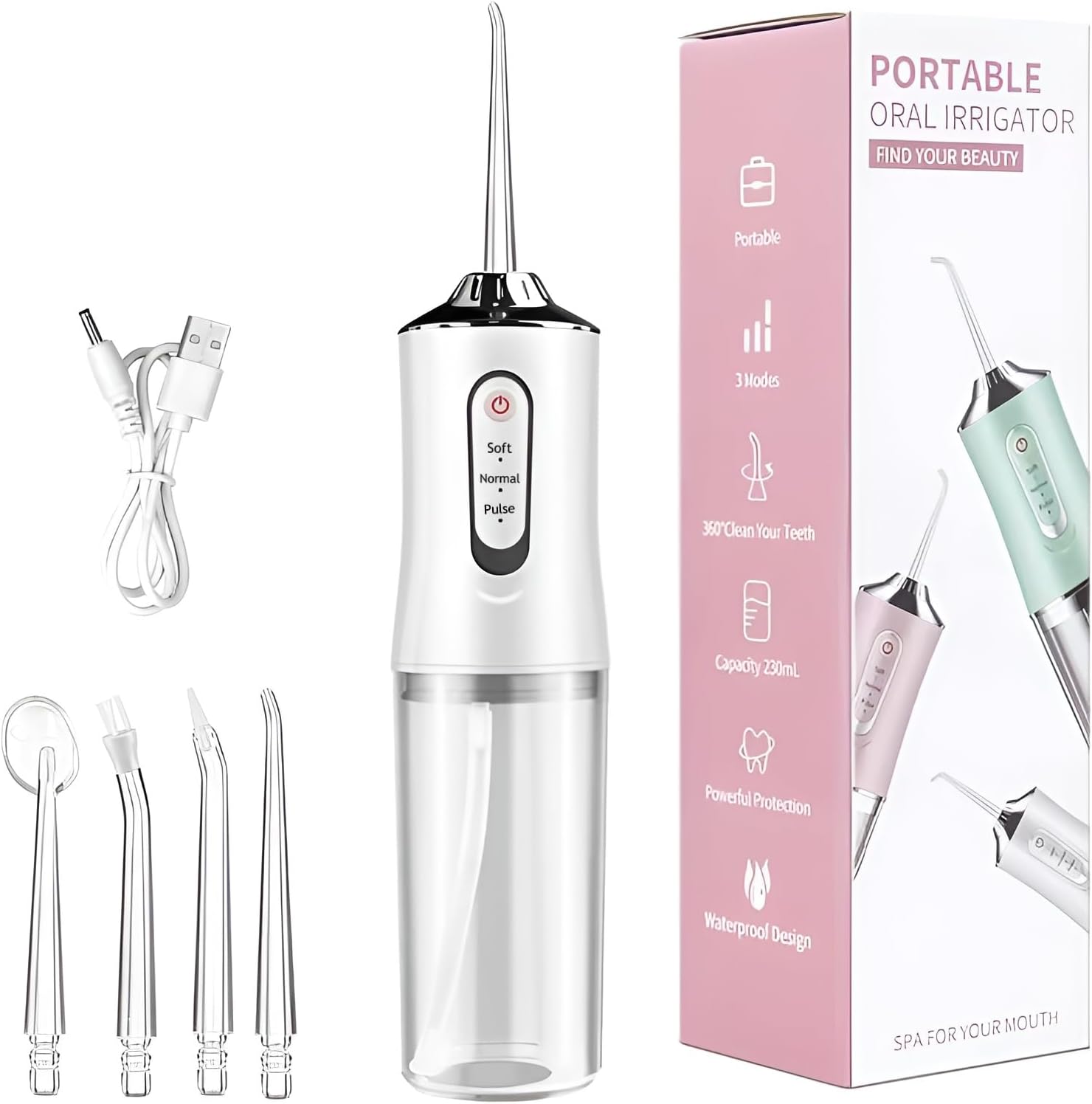 Water Dental Flosser for Teeth – 230ML Portable Cordless Oral Irrigator with 0.6mm Precision Stream, 3 Cleaning Modes & 4 Jet Tips, IPX7 Waterproof Rechargeable Dental Pick for Kids, Women & Travel