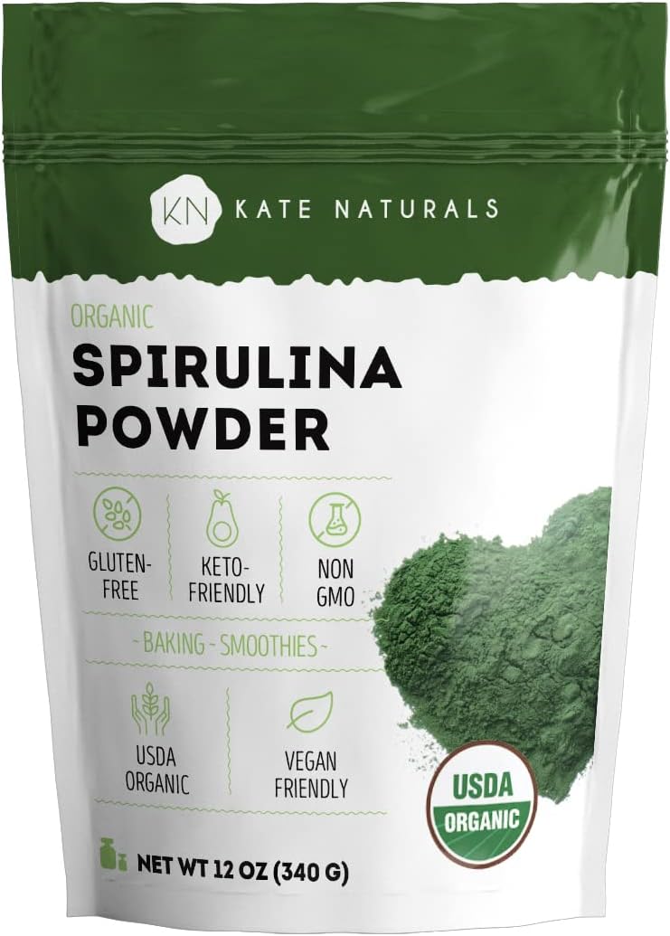 Kate Naturals Organic Spirulina Powder, Nutrient Dense Superfood (12oz)