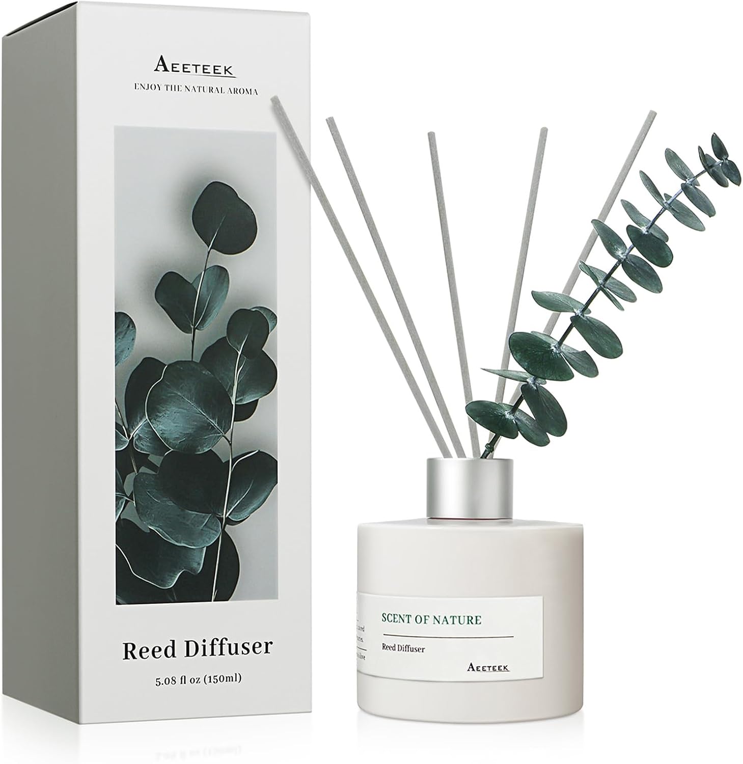 Lemon Verbena Reed Diffuser, 5.07 fl oz Fruity & Grass Aroma Oil | 150ml Essential Oils, Reeds & Eucalyptus Sticks, Long-lasting Home Fragrance, Air Freshener for Bathroom Shelf Decor