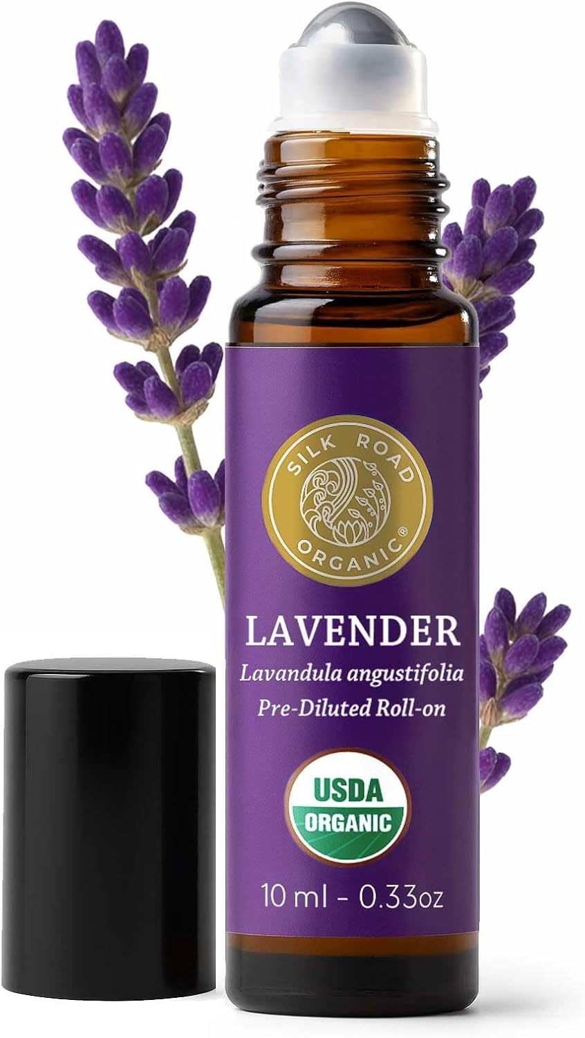 Silk Road Organic Lavender Essential Oil Calming Roll-On, USDA Certified | Designed for Rest & Restoration – Stress Relief, Relaxation & Sleep, Emotional Balance, Soften & Soothe Skin.