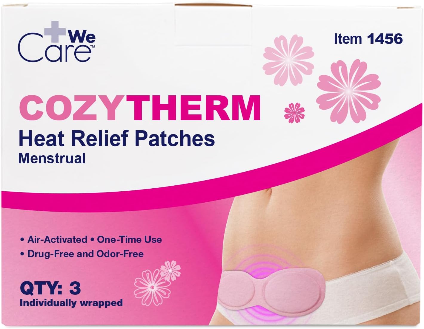 Dynarex CozyTherm Heating Relief Patch, Heating Pad for Period Cramps – Drug-Free, Odorless, 8-Hour Relief, 1 Box of 3 Patches