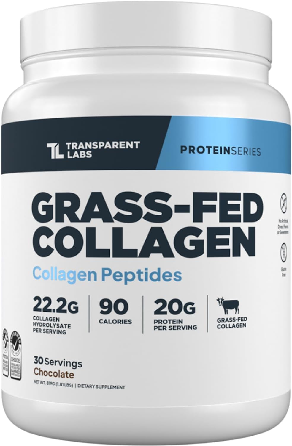 Transparent Labs Grass-Fed Collagen Peptides Powder – Chocolate Collagen Powder for Men & Women, 22G Grassfed Bovine Hydrolyzed Collagen Peptides for Skin, Hair, Bones & Muscle Recovery – 30 Servings