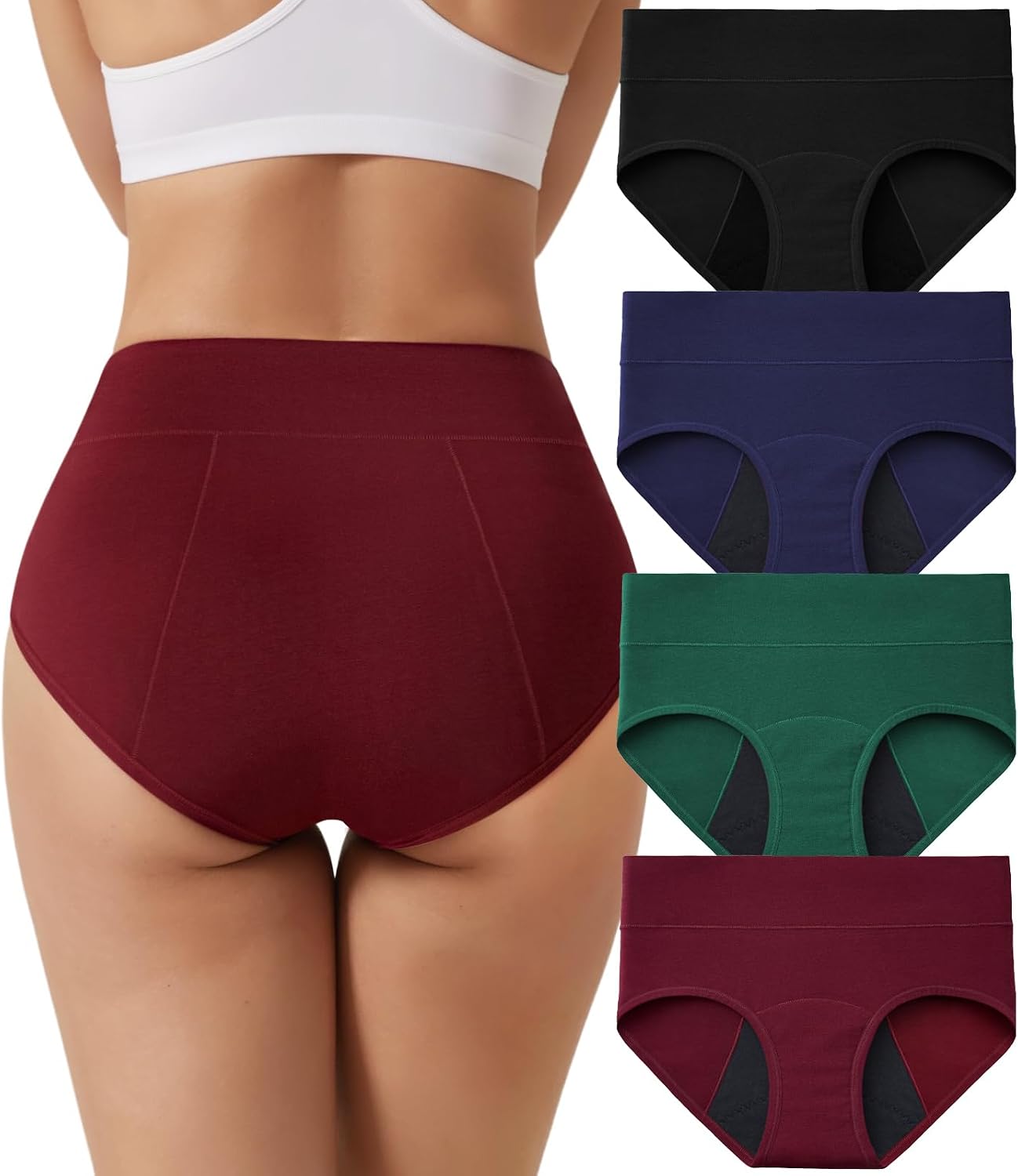 ACEJUNE Period Underwear for Women Cotton Leakproof Briefs – 4 Pack