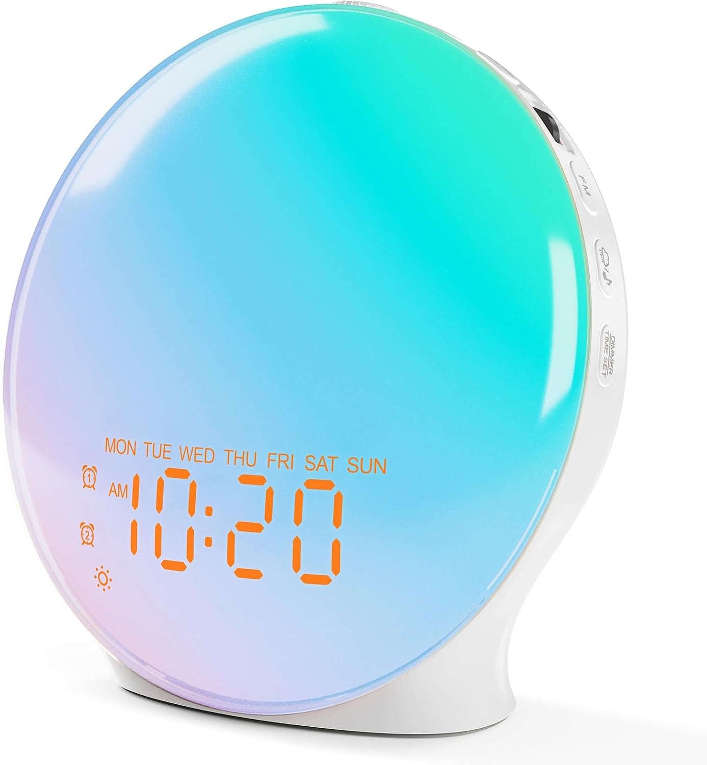 JALL Full Screen Dimmer Sunrise Alarm Clocks for Bedrooms, Wake Up Light with FM Radio, 25 White Noise Sleep Sounds, Bluetooth Speaker, Dual Alarms Bedside Clock for Heavy Sleepers