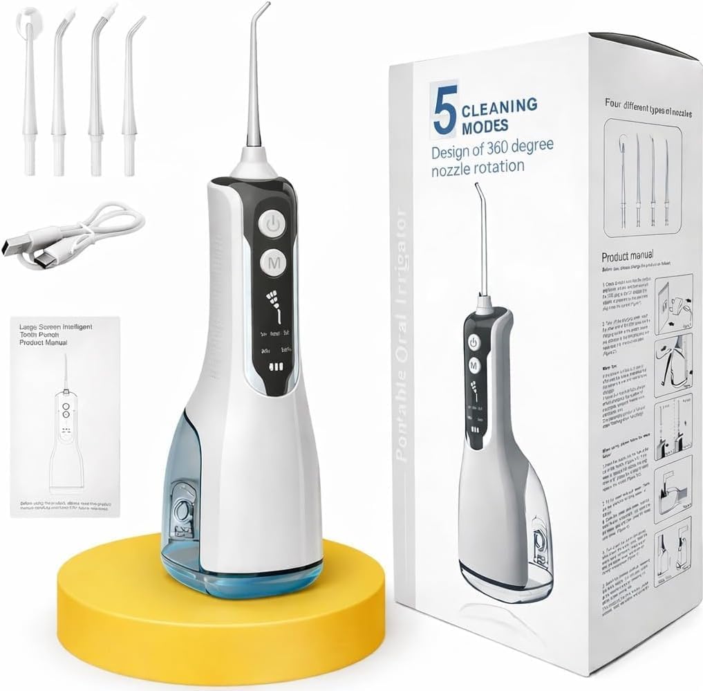 Professional LuxeCare Luxe Water Floss Portable Oral Irrigator | 5 Cleaning Modes | 360° Rotating 4 Extra Nozzles | USB Rechargeable Water Flosser | Deep Teeth for Men&Women