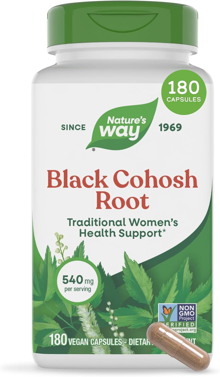 Nature’s Way Herbs Black Cohosh Root Capsules, Vegan, 180 Count | Traditional Women’s Herbal Supplement*, Cimicifuga Racemosa Root, Non-GMO Project Verified, Vegan Capsules