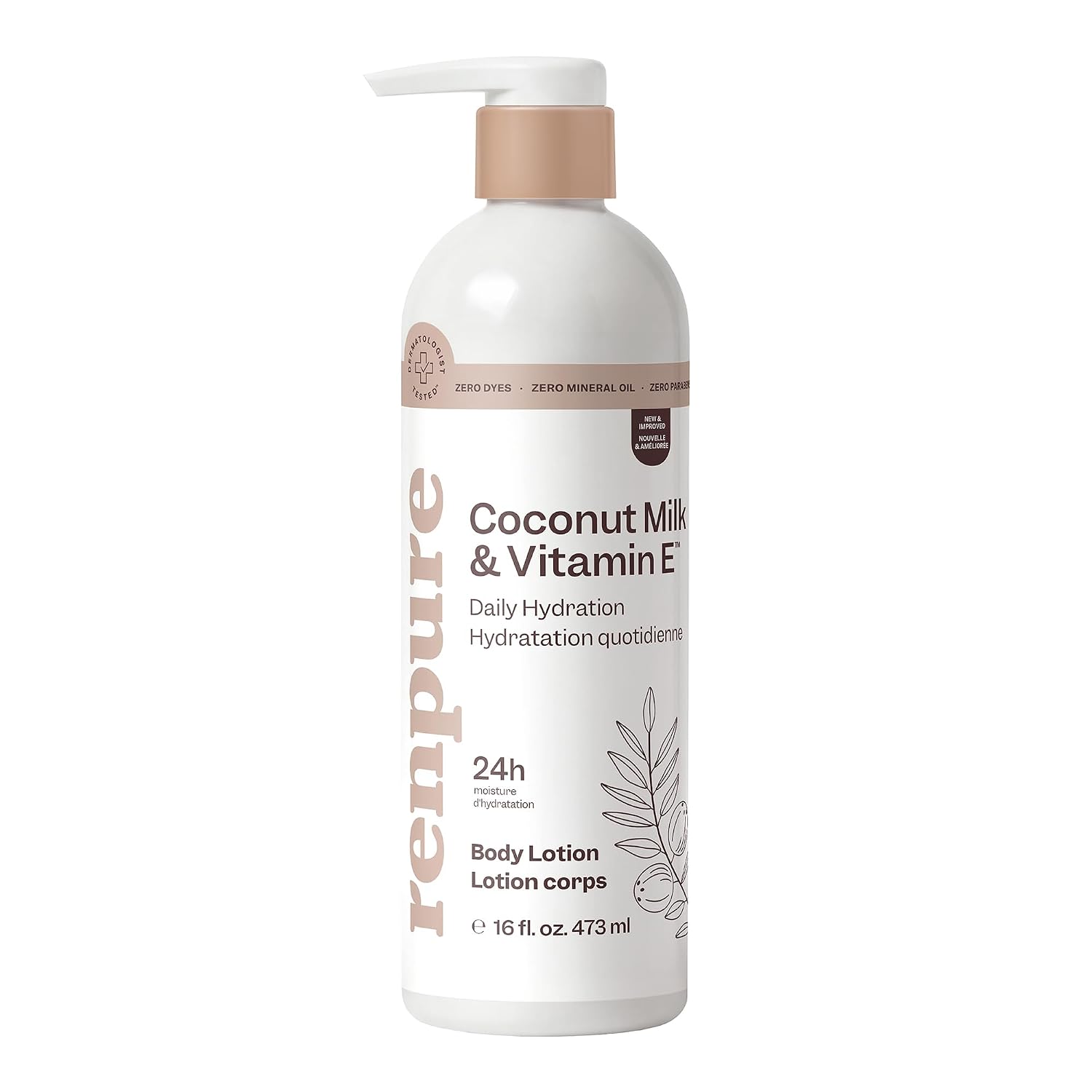 RENPURE Coconut Milk & Vitamin E Hydrating Body Lotion All Skin Types16oz | Lightweight daily formula delivers 24HR moisturization to all skin types, leaving skin soft, smooth and comfortably hydrated