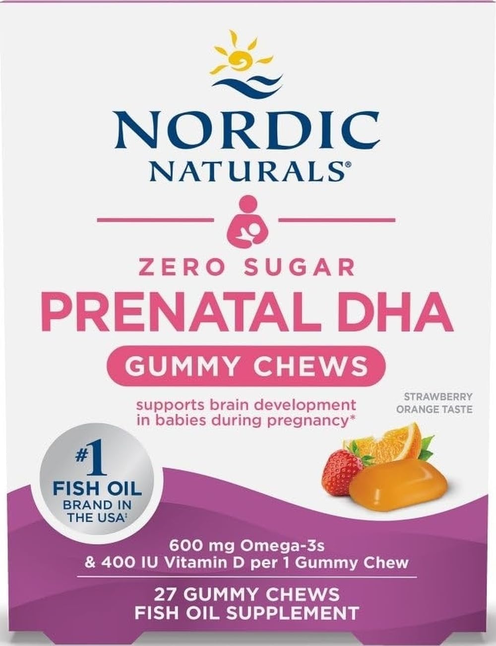 Nordic Naturals Zero Sugar DHA Prenatal Gummies + Vitamin D3-27 Count