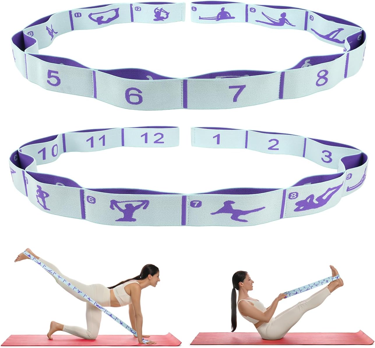 Elastic Yoga Stretching Strap with Loops, CEILIWEN Stretch Straps for Physical Therapy, Pilates Stretch Band, Elastic Exercise Bands, Leg Stretching Strap, Stretch Resistance Bands for Exercise