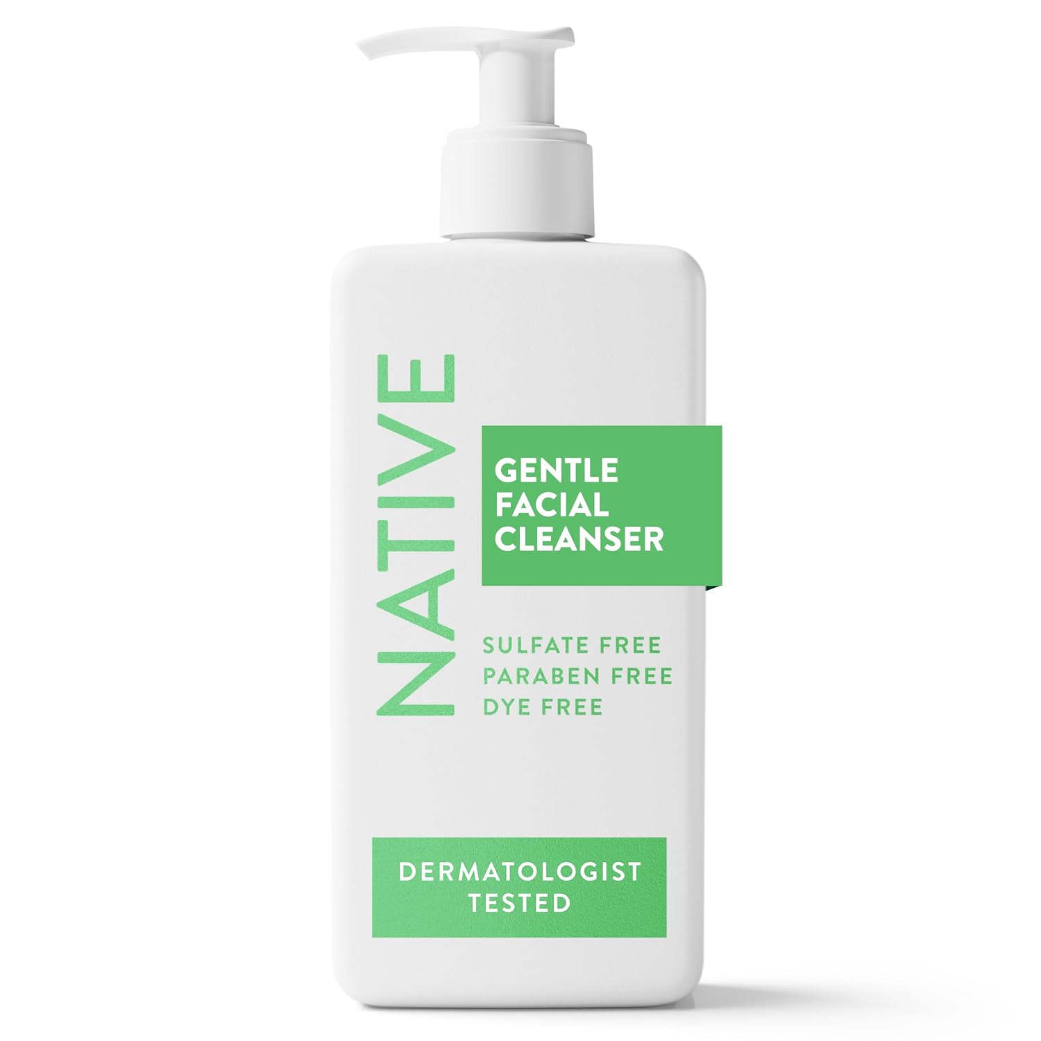 Native Gentle Facial Cleanser for Sensitive Skin, Fragrance Free, Sulfate Free, with Vitamin B3 and Aloe, Dermatologist Tested, 12.5 FL Oz