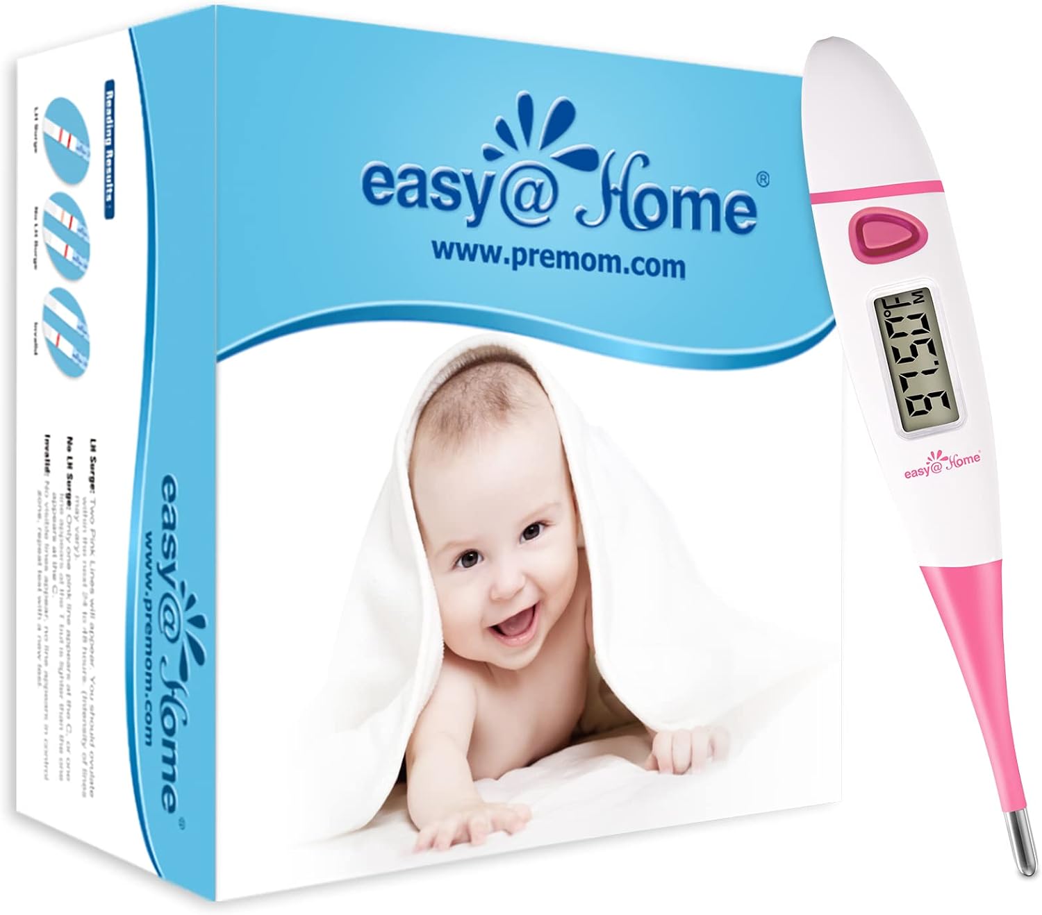 Easy@Home Ovulation Test Kit: 50 Ovulation Strips + EBT-018 Basal Body Thermometer Pink
