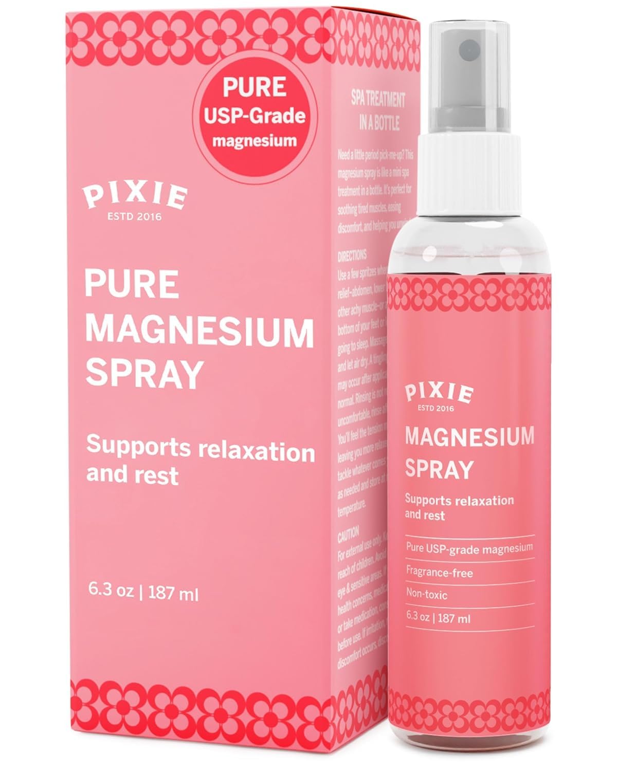 Pixie Pure Magnesium Oil Spray for Feet & Body – USP Grade Magnesium Chloride – Fast-Absorbing, Non-Toxic Topical Spray – Spa-Quality Muscle Support & Relief for Feminine Care (6.3 Ounce (Pack of 1))