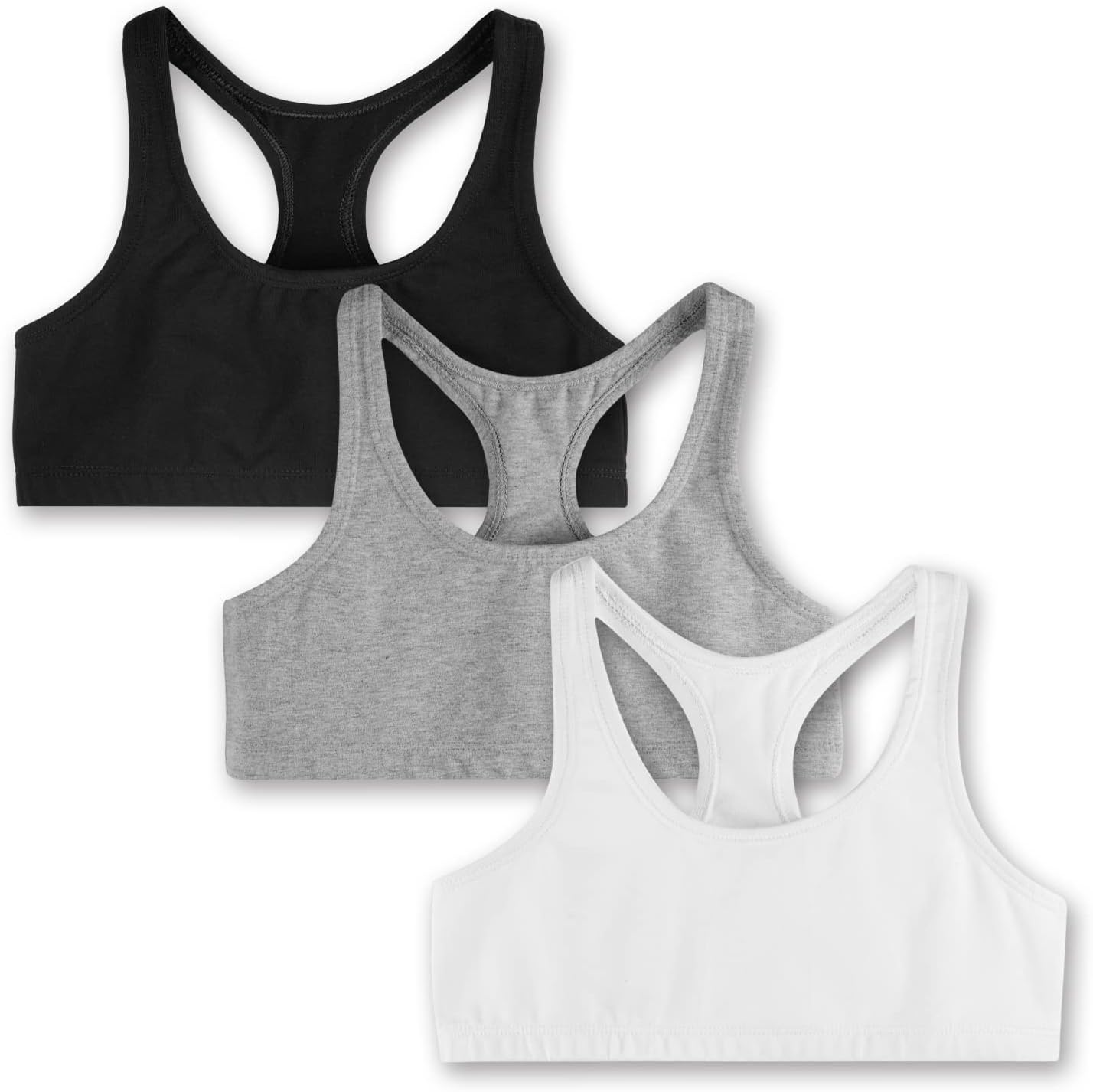 Mightly Girls’ Racerback Sports Bra | Organic Cotton Fair Trade Certified 3-Pack Training Bra