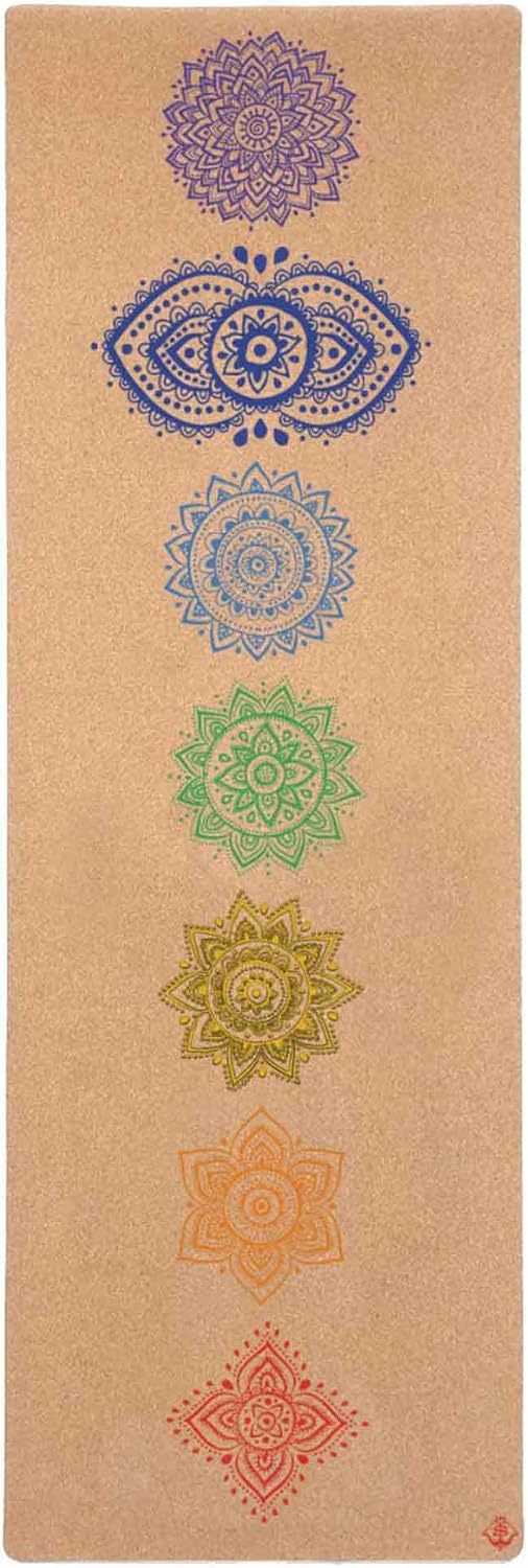 Shakti Warrior Chakra Cork Yoga Mat, Extra Long, 84 x 27 Inch, 2mm Thick | Artist-designed premium eco-friendly cork yoga mat with a non-slip, non-toxic surface for regular yoga, hot yoga and Pilates.
