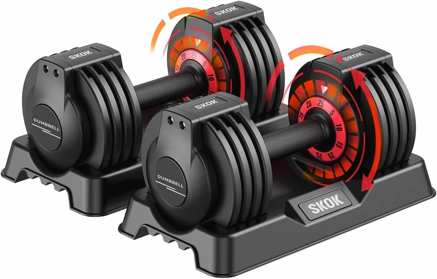 SKOK 25/55lbs Adjustable Dumbbells Set, Adjustable Weights Dumbbells Set