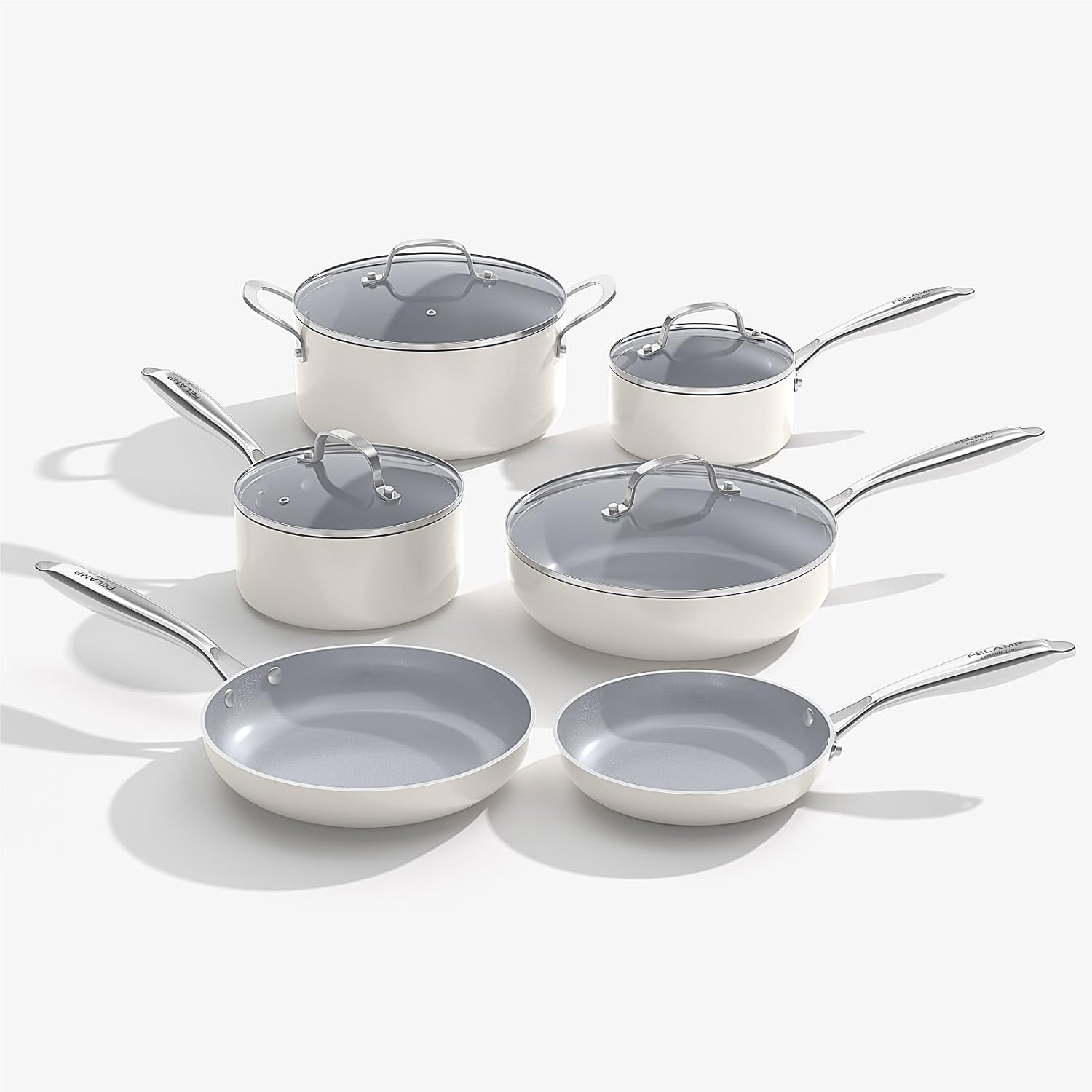 FELAMP Ceramic Nonstick Cookware Set, 10Pcs Non Toxic Pots and Pans Set