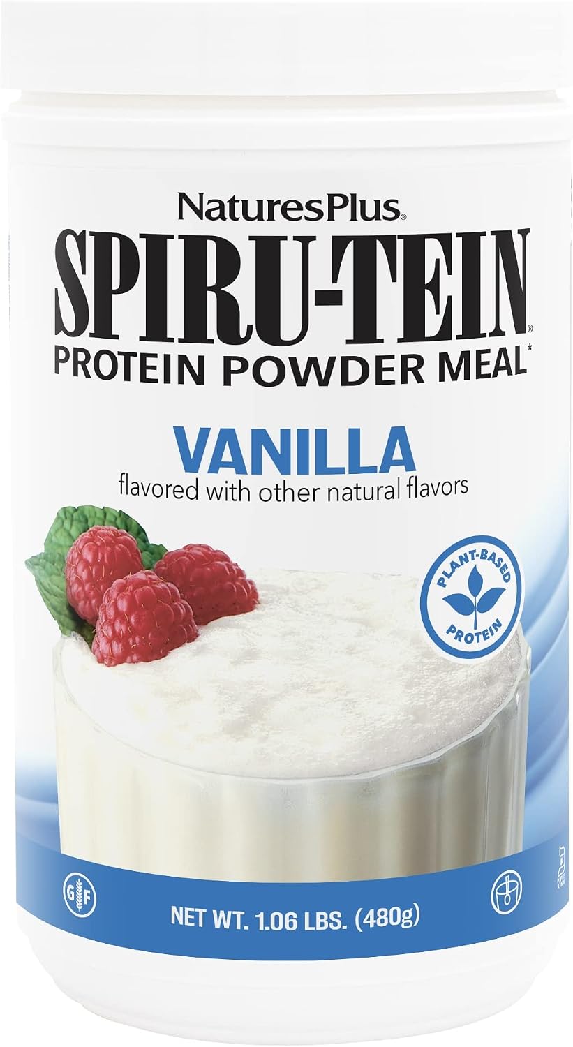 NaturesPlus SPIRU-TEIN, Vanilla – 1.06 lbs – Spirulina Protein Powder – Vitamins & Minerals for Energy – Vegetarian, Gluten Free – 16 Servings