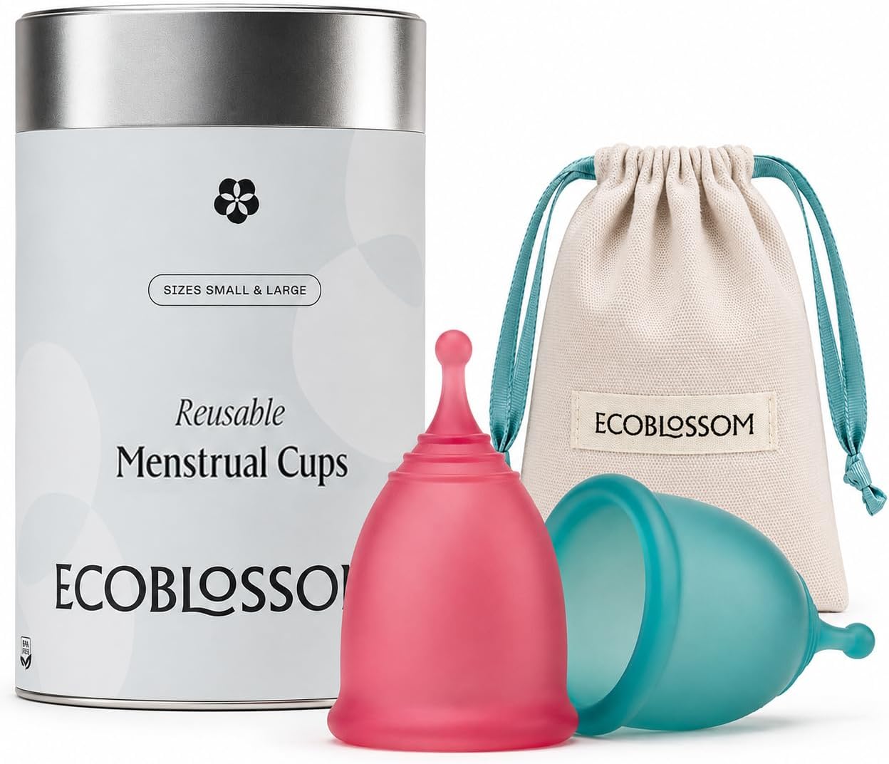 Ecoblossom Menstrual Cups, Period Cup for Women, Menstrual Disc Alternative | (Small & Large Cups) Medical-Grade Silicone, Comfortable Fit, Reliable 12-Hour Leak-Free Protection