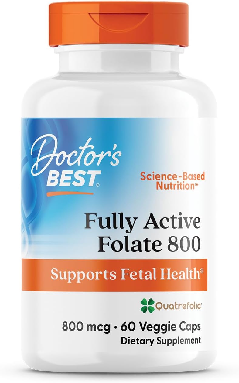 Doctor’s BEST Folate Supplement 800 mcg for Women & Men – Methylated Folate Capsules 800mcg (5-MTHF), Supports Healthy Fetal Brain Development, Fully Active – 60 Veg Caps
