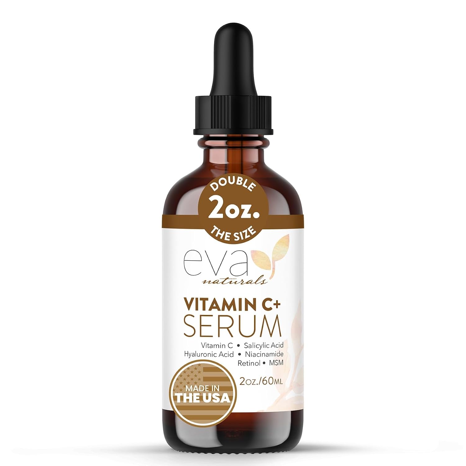 Eva Naturals Vitamin C Serum Plus with Hyaluronic Acid & Retinol, 2 oz | Niacinamide, salicylic acid, hydrating, skin-smoothing formula