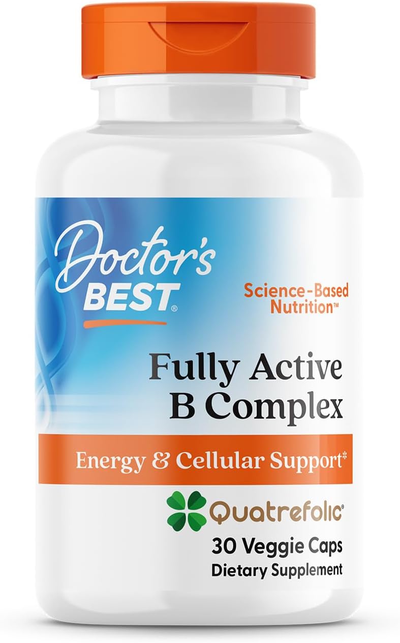 Doctor’s Best Fully Active Vitamin B Complex Supplement for Men & Women – Super Complex with Methylated B12 & Folate, B6, Biotin, Pantothenic Acid, & More, Energy Support Caps – 30 Veggie Capsules