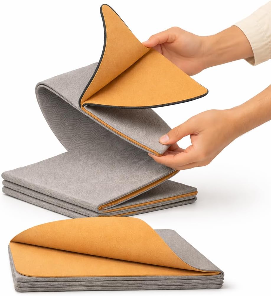 Roam & Wrap Travel Yoga Mat Packable & Foldable – 5mm Cork Yoga Mat, Not Rolled, Lightweight Portable Yoga Mat for Travel, Carry-On, Pilates & Gym