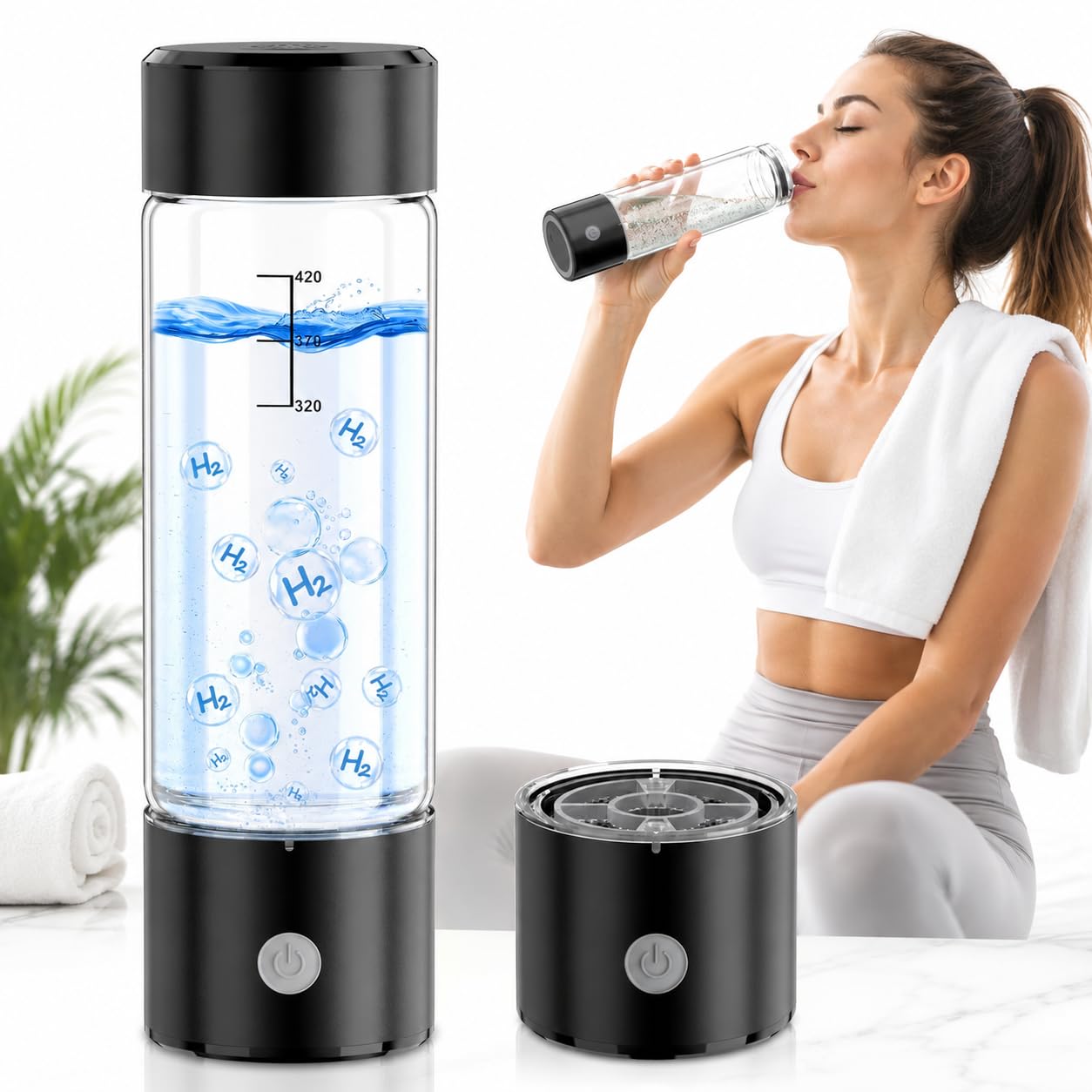 MOVOCA Hydrogen Water Bottle, 3Min 2200PPB Rapid Hydrogen Water Generator