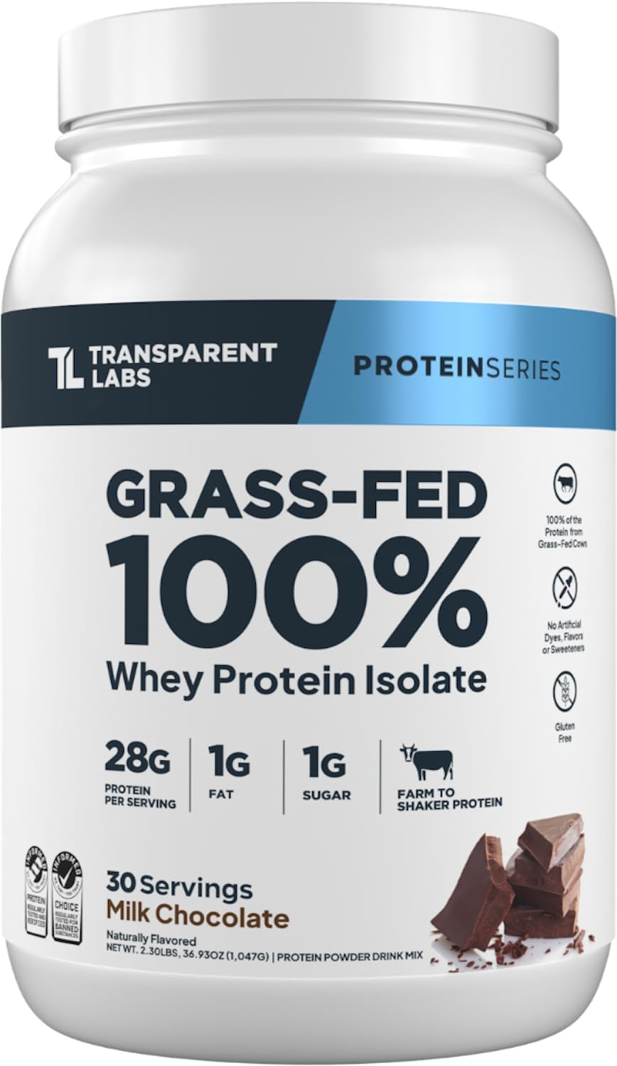 Transparent Labs Grass-Fed Whey Protein Isolate – Naturally Flavored, Gluten Free Whey Protein Powder with 28g of Protein per Serving & 9 Amino Acids – 30 Servings, Milk Chocolate