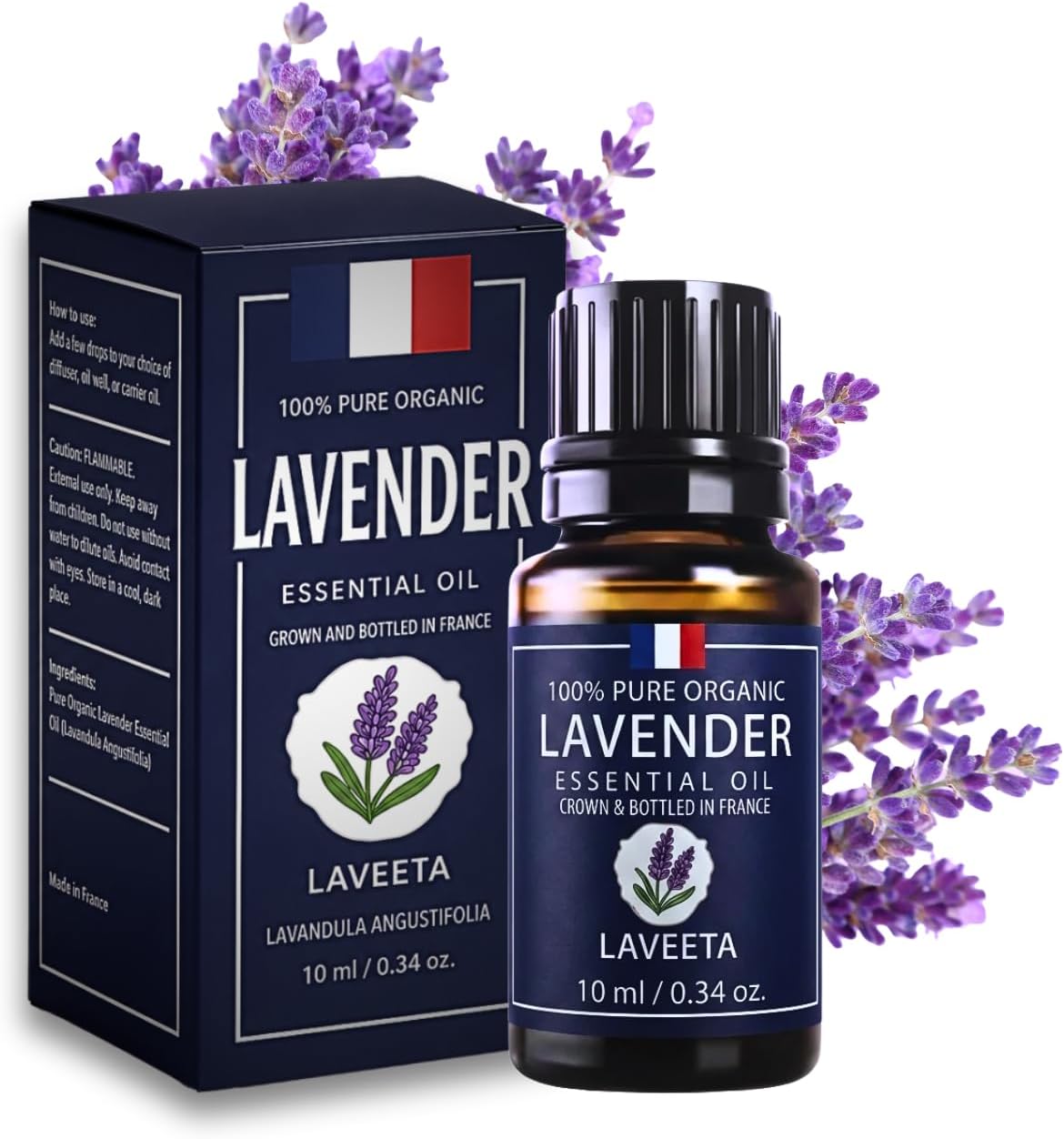 100% Pure Organic Lavender Essential Oil – 10ml (0.34 oz) – Lavandula Angustifolia – Grown and Bottled in France