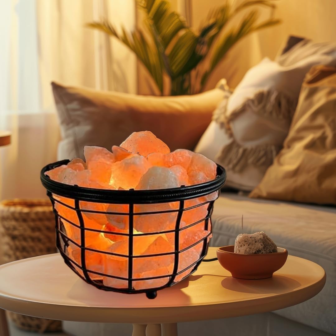 NB Himalayan Pink Salt Metal Lamp with Natural salt chunks comes with dimmer switch and a pair of bulbs (ROUND)