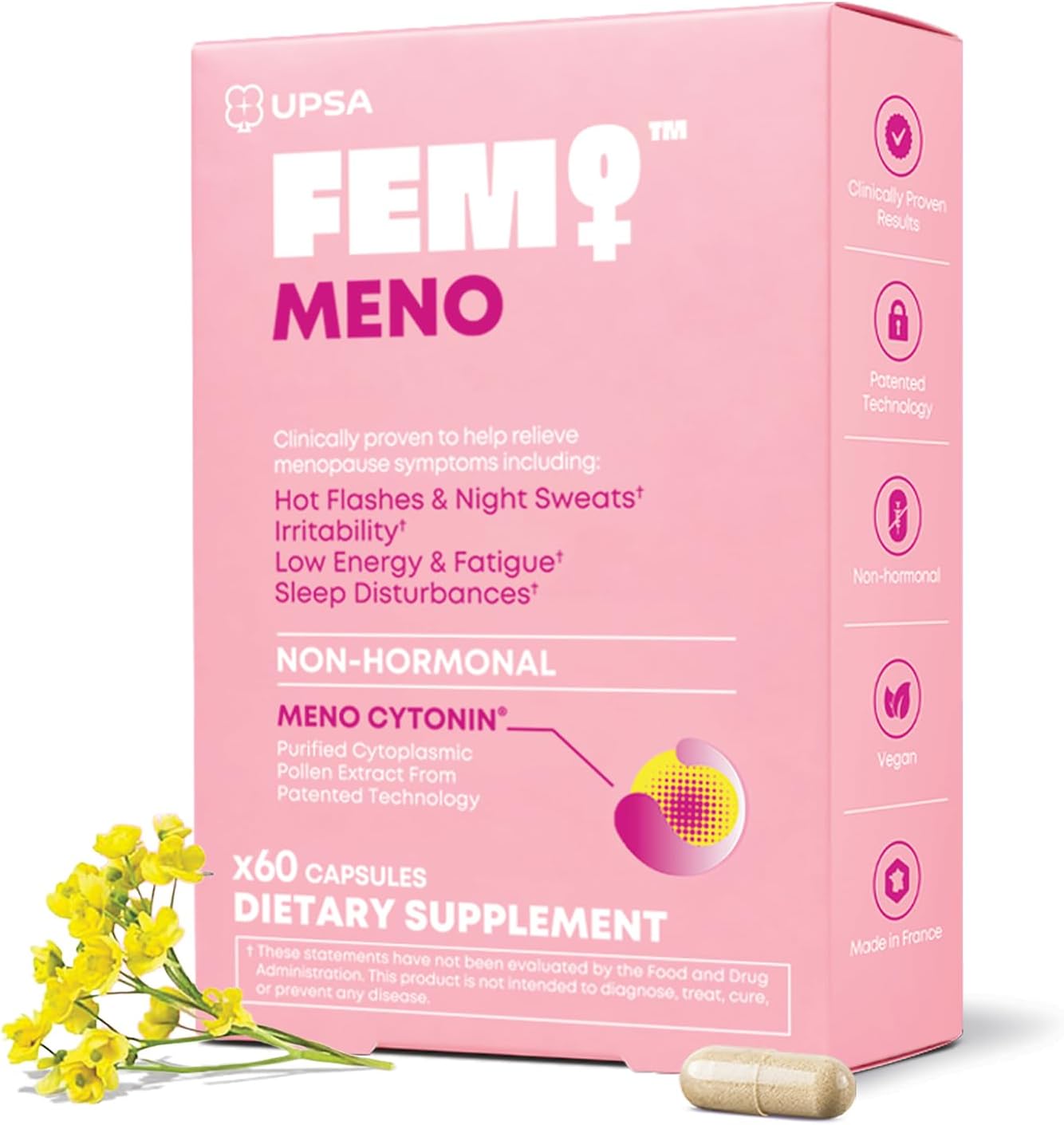 Upsa FEM Meno Menopause Supplements for Women – Non-Hormonal Menopause Relief for Hot Flashes & Night Sweats – Hormone Balance Support for Sleep, Mood & Energy – 60 Capsules (60 Count)