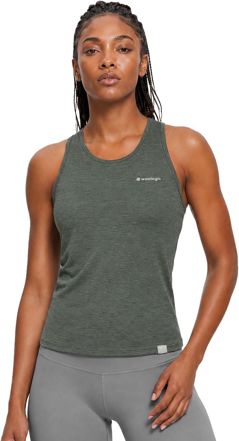 100% Merino Wool Tank Top Racerback Women for Yoga Workout Baselayer