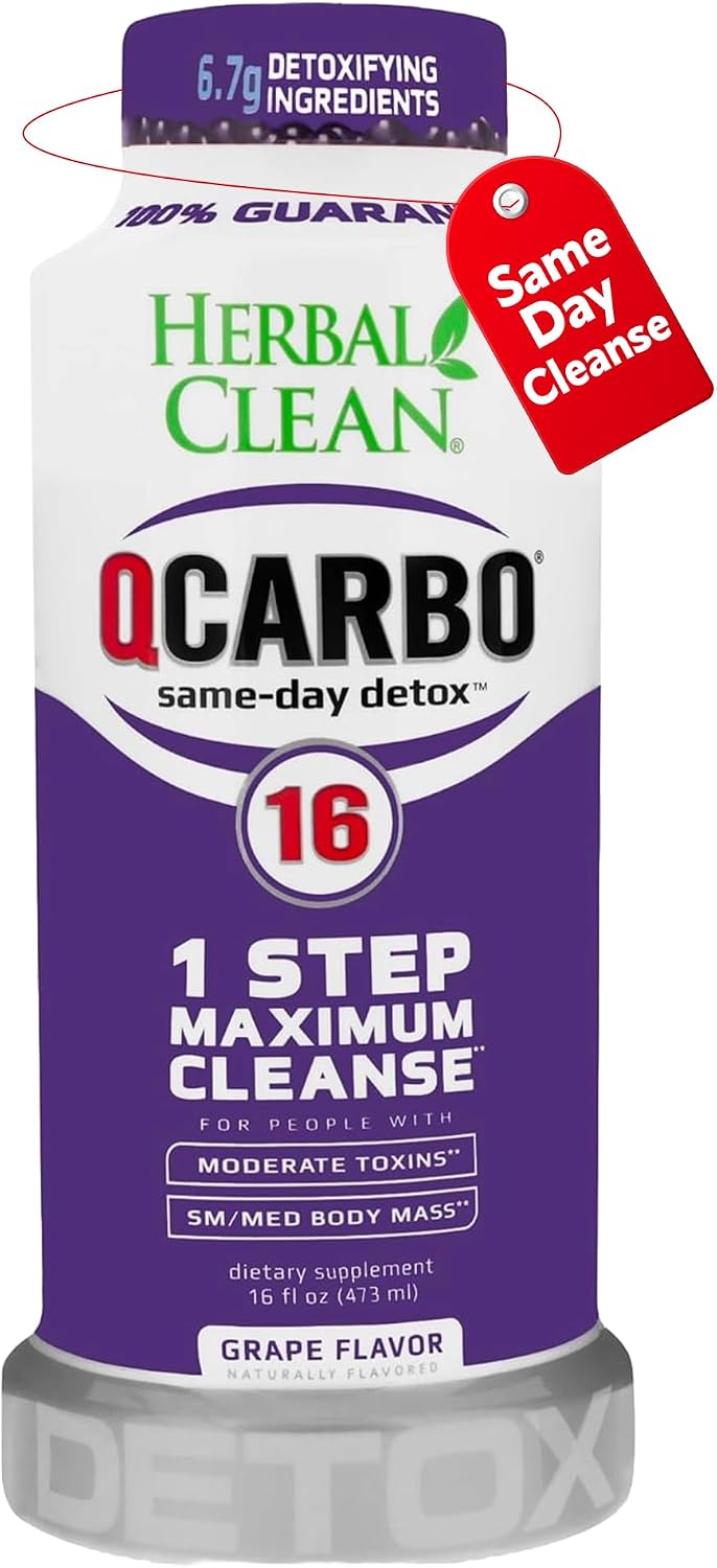 Herbal Clean Qcarbo16 Same-Day Detox Cleanse Drink (16 fl oz) – Grape Flavor Full Body Cleanse* Detox Drink for Moderate Toxin Level*, Vitamin B2 and Vitamin B12 for Men & Women