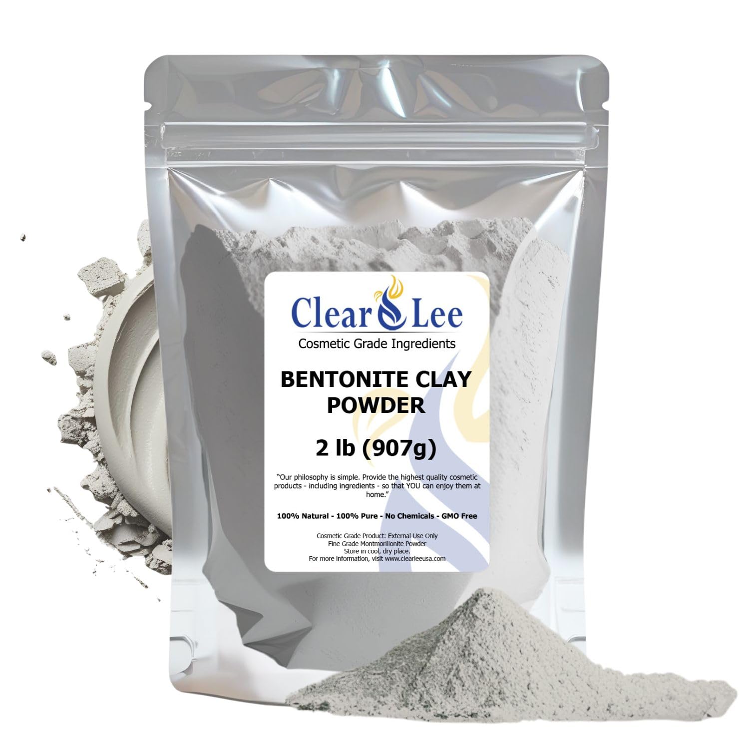 ClearLee Bentonite Clay Cosmetic Grade Powder – 100% Pure Natural Powder – Indian Clay – Great For Skin Detox, Rejuvenation, and More – Heal Damaged Skin – DIY Clay Face Mask (2 LB)