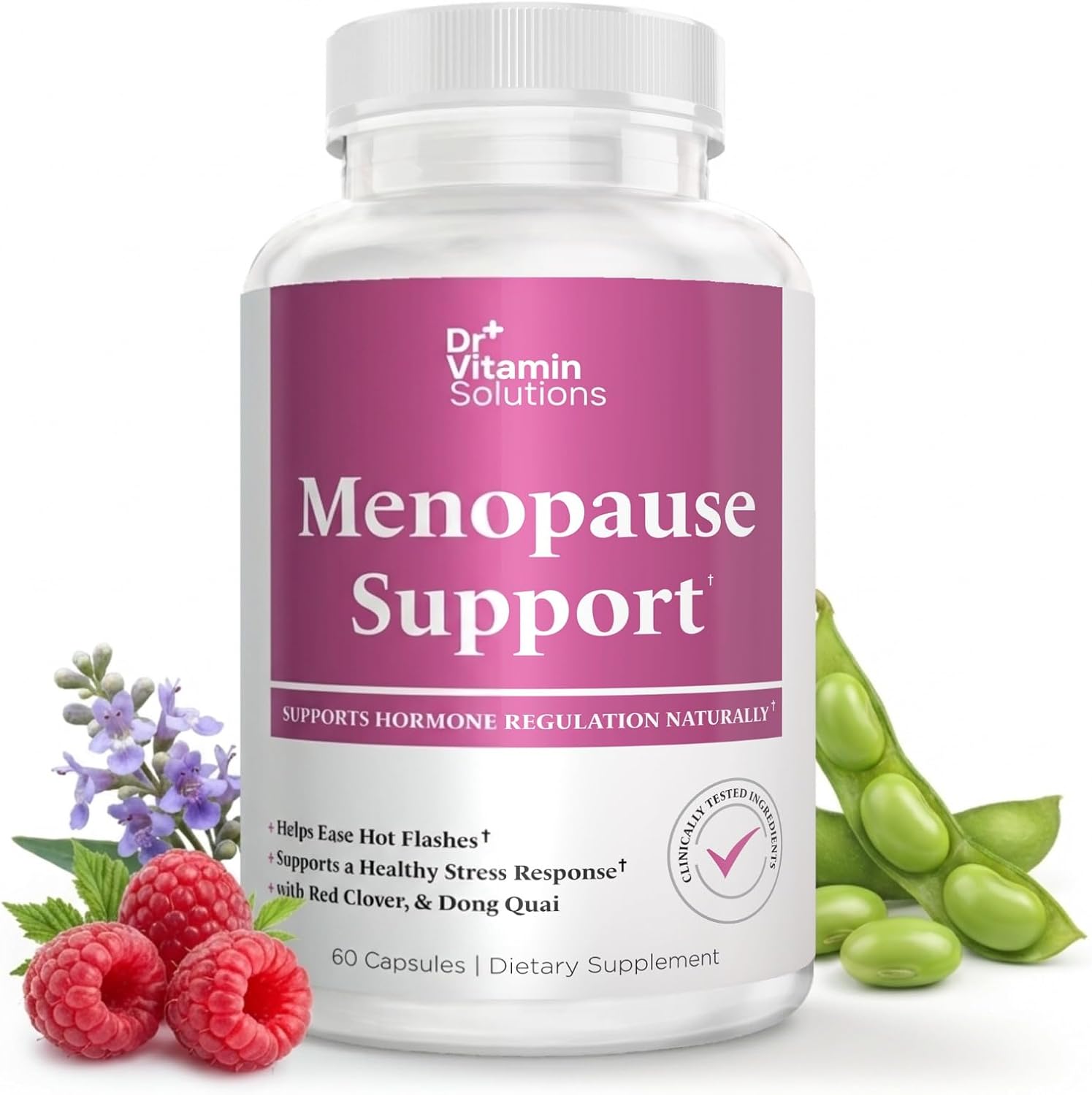 Menopause & Perimenopause Supplements for Women – Hot Flashes Relief | Black Cohosh, Dong Quai, Red Clover, Sage, Vitex & Soy Isoflavones, 60 Capsules, Night Sweats, Mood, Hormone Balance, Non-GMO