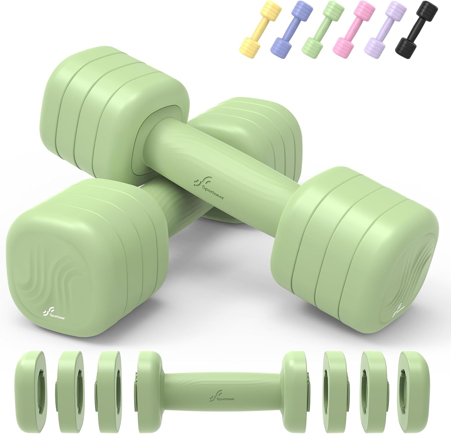 Adjustable Dumbbell Set of 2: Sportneer 4 in 1 Free Weights Dumbbells Set for Women, Hand Weights for Women at Home, Available in 5 lb × 2 and 10 lb × 2 Sets with Soft Rubber Handle for Home Gym Exercise Training