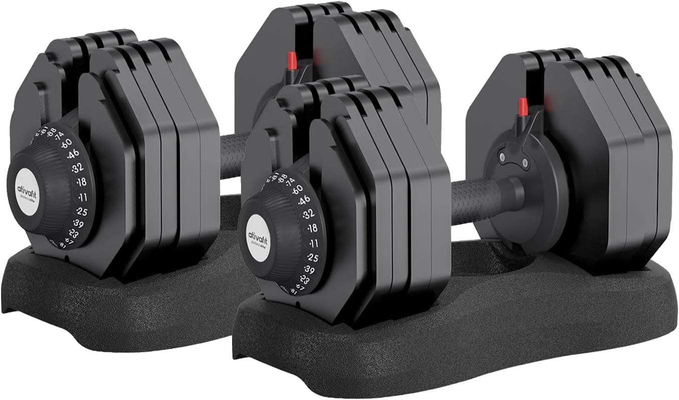 ATIVAFIT Adjustable Dumbbell Set of 2, 5–88LB Quick Dial Free Weights with Double Safety Lock, Anti-Slip Steel Handle & Storage Box, Space Saving Home Gym Equipment for Full Body Strength Training, Suitable for Home Fitness Users