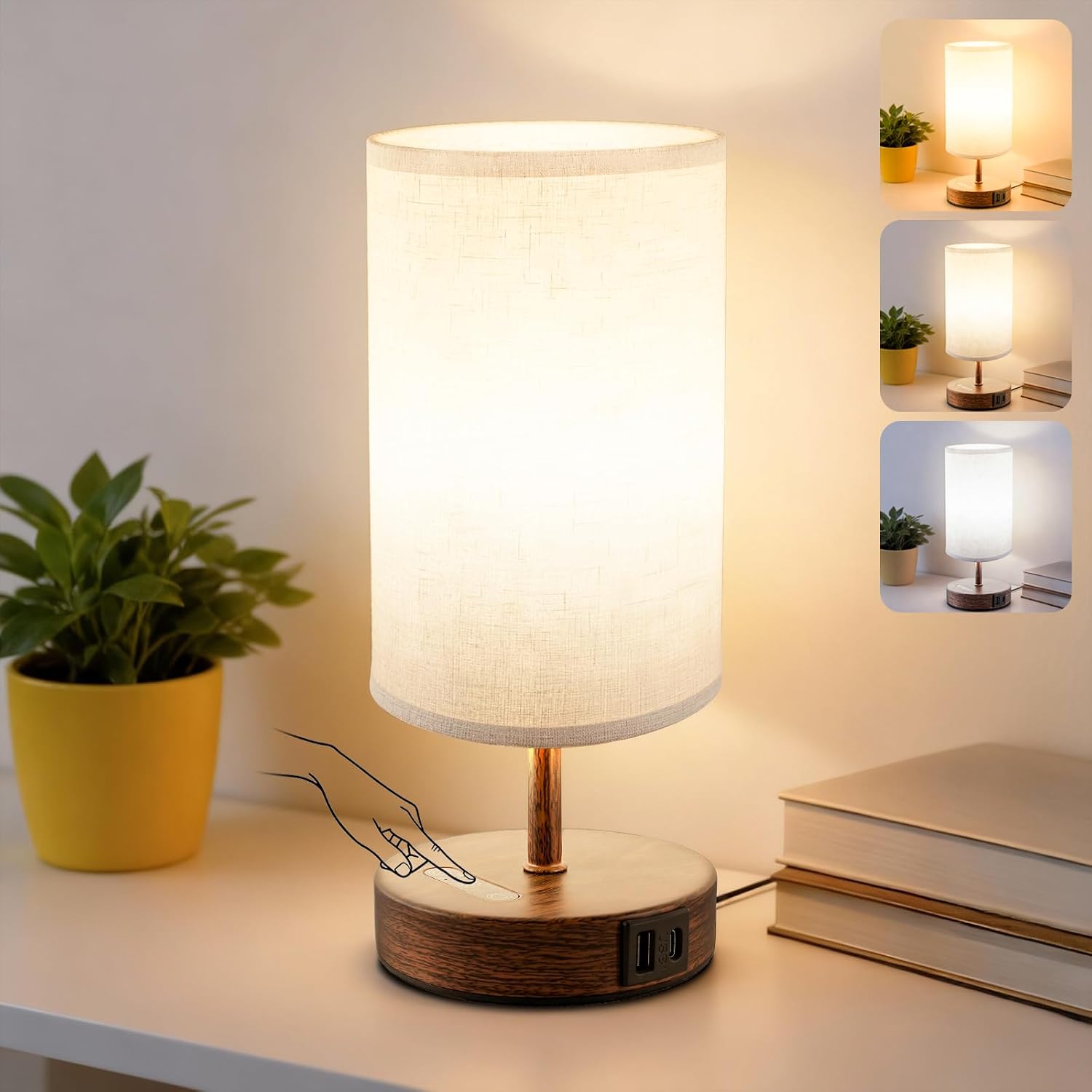Light Therapy Lamp, 10000 Lux, Remote Control, 3 Color Temperatures, Timer | 3 Brightness Levels, UV-Free Illumination, Compact Wood-Grain Design, for Home Office, Bedroom Desk, Study and Reading