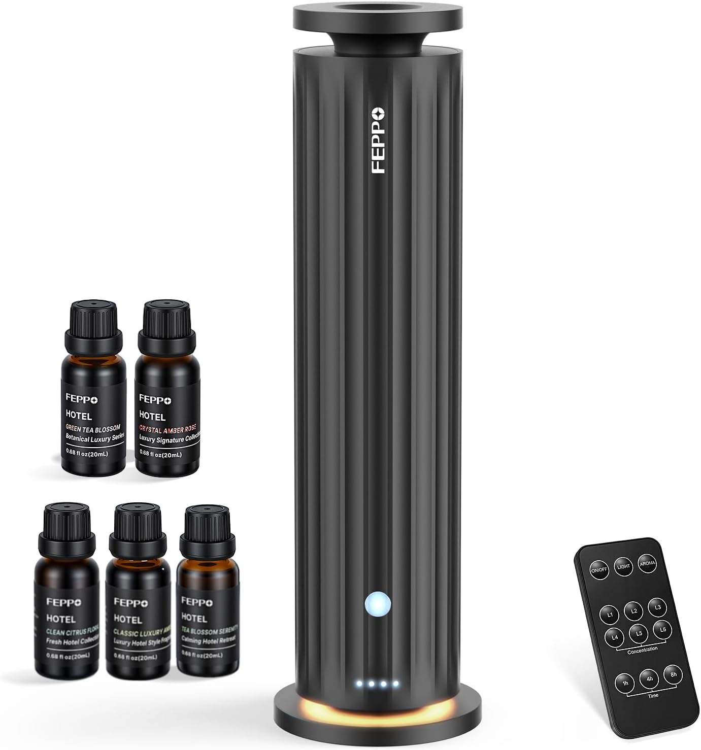 FEPPO Waterless Diffuser – Diffuser for Home Hotel Office Spa Large Room | Diffuser with 5×20 mL Hotel Scent Oils, 6 Scent Levels, 4 Timer Modes, Quiet Essential Oil Diffuser, 1000+ Sq Ft Cover