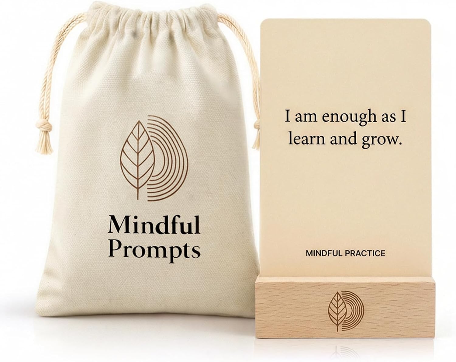 Affirmation Cards, 100 Mindful Prompts with Wooden Display Stand – Daily Affirmations for Inspiration, Mindfulness & Self Care – Unique Affirmation Gifts for Women or Men