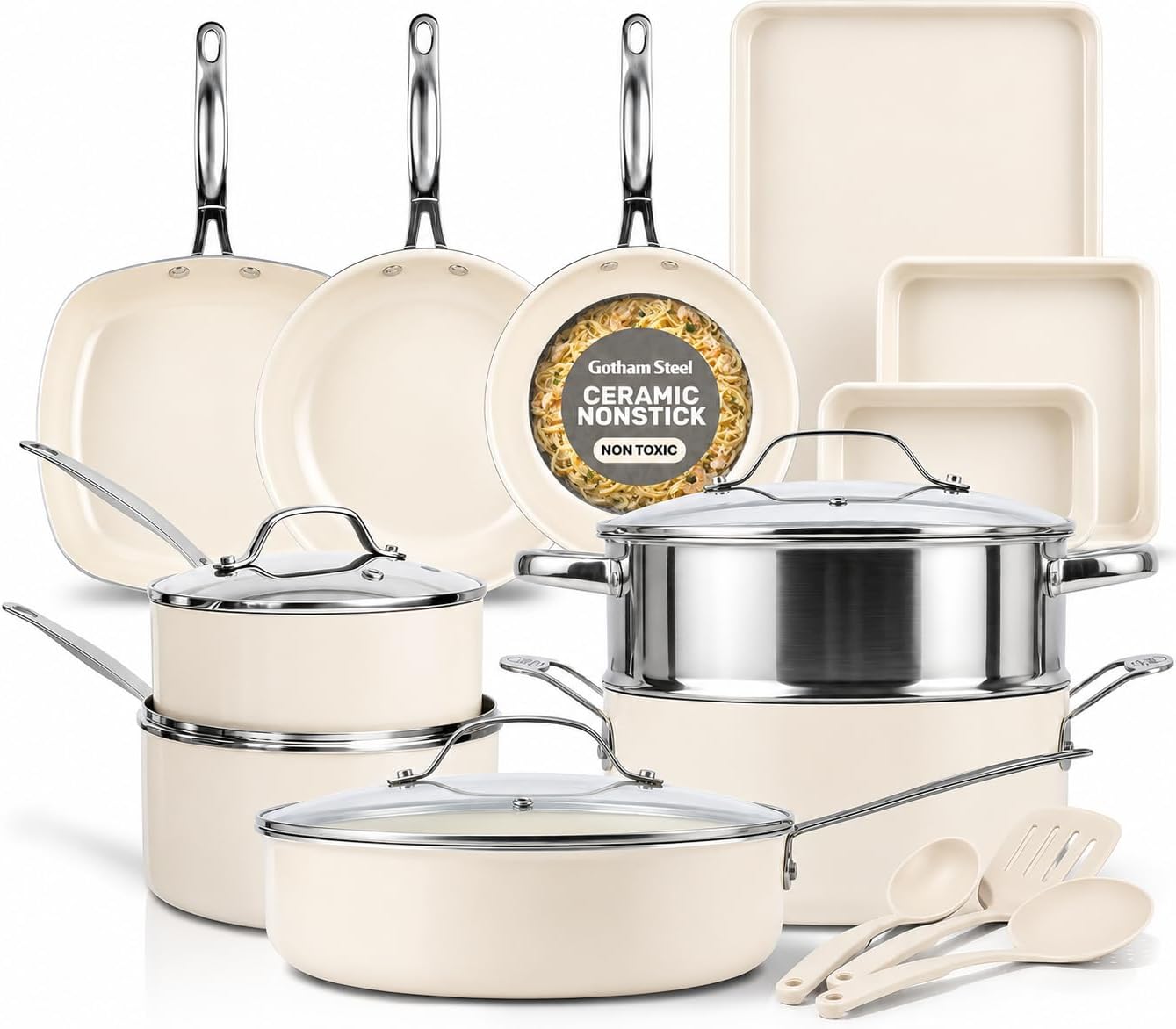 GOTHAM STEEL 20 Pc Ceramic Cookware Set, Diamond and Titanium Coated