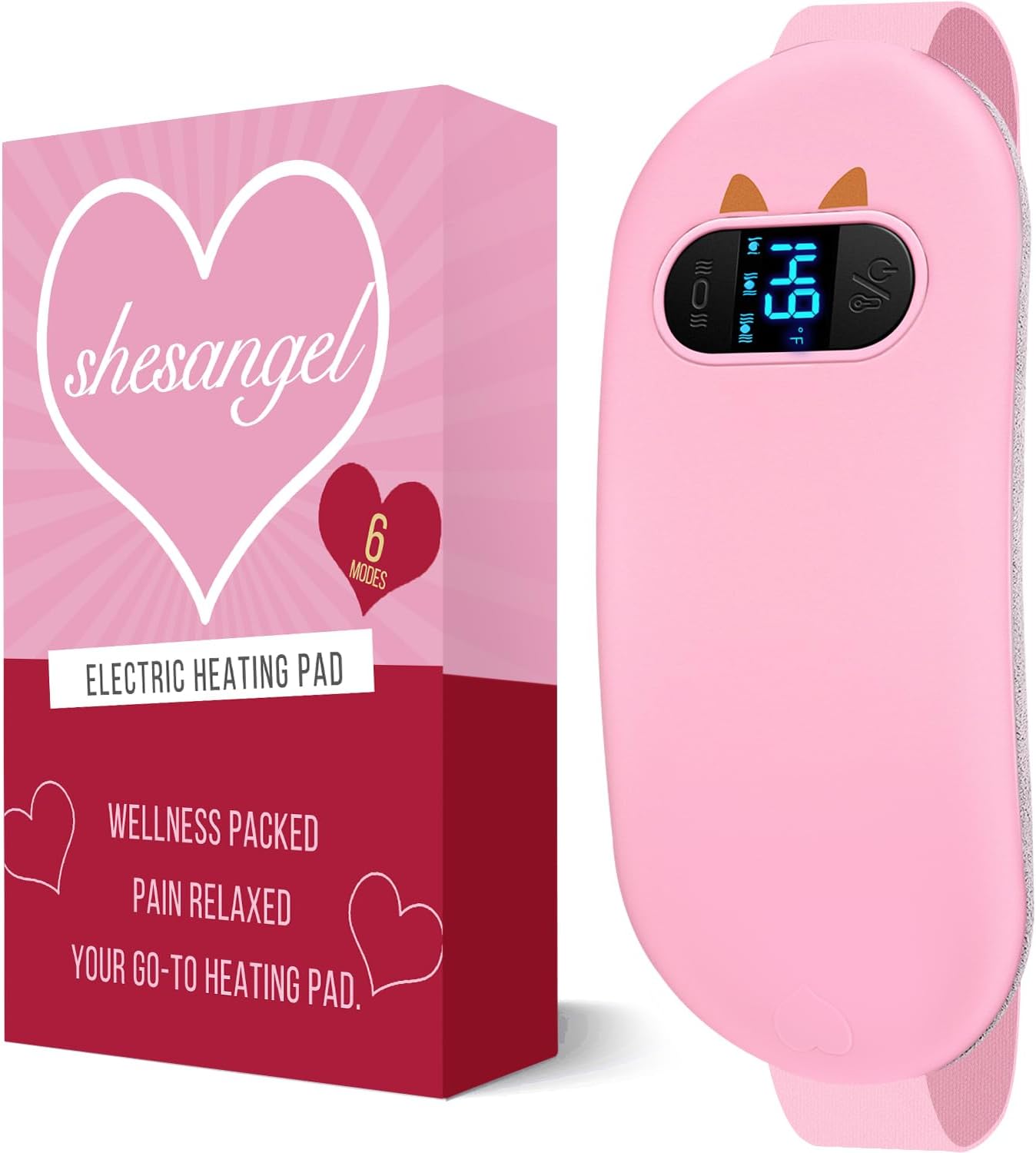 Portable Heating Pad for Period Cramps: 6 Heat Levels and 6 Massage Modes | Cordless Electric 3s Fast Heating Belly Wrap Belt for Menstrual, Back Pain Relief – A Gift for Women Girls Her