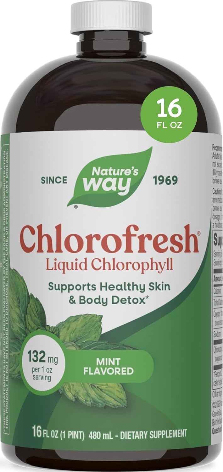 Nature’s Way Chlorofresh Liquid Chlorophyll, Chlorophyllin Copper Complex, Internal Deodorant Supplement, Supports Healthy Skin and Detox Pathways*, Mint Flavored, 16 fl oz