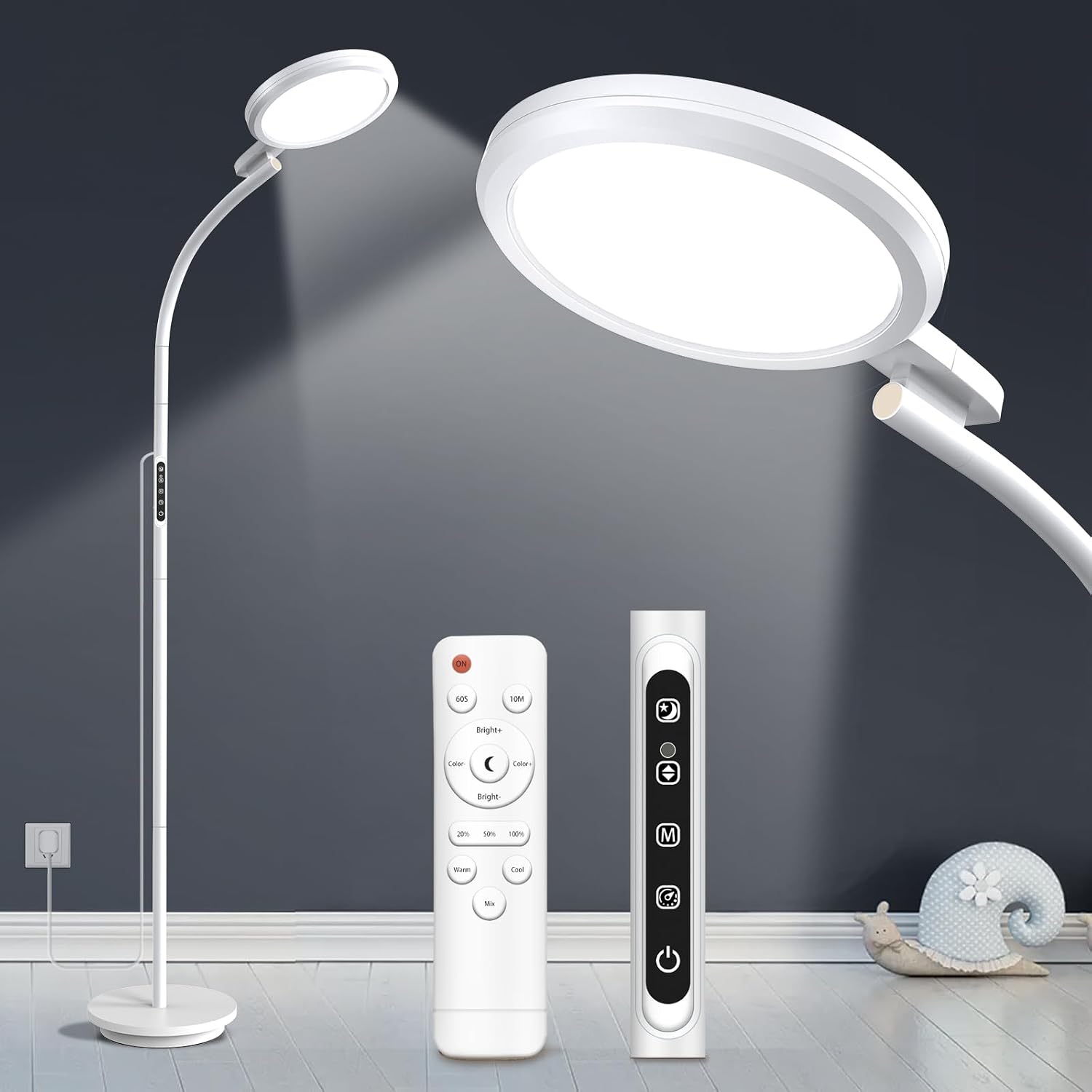 Light Therapy Lamp, LED Sunlight Lamp, 10000 Lux Full Spectrum Happy Therapy Lamp, Floor and Desklamp with 5 Brightness & 5 Color Temperatures, 3 Heights for Apartment/Office/Home
