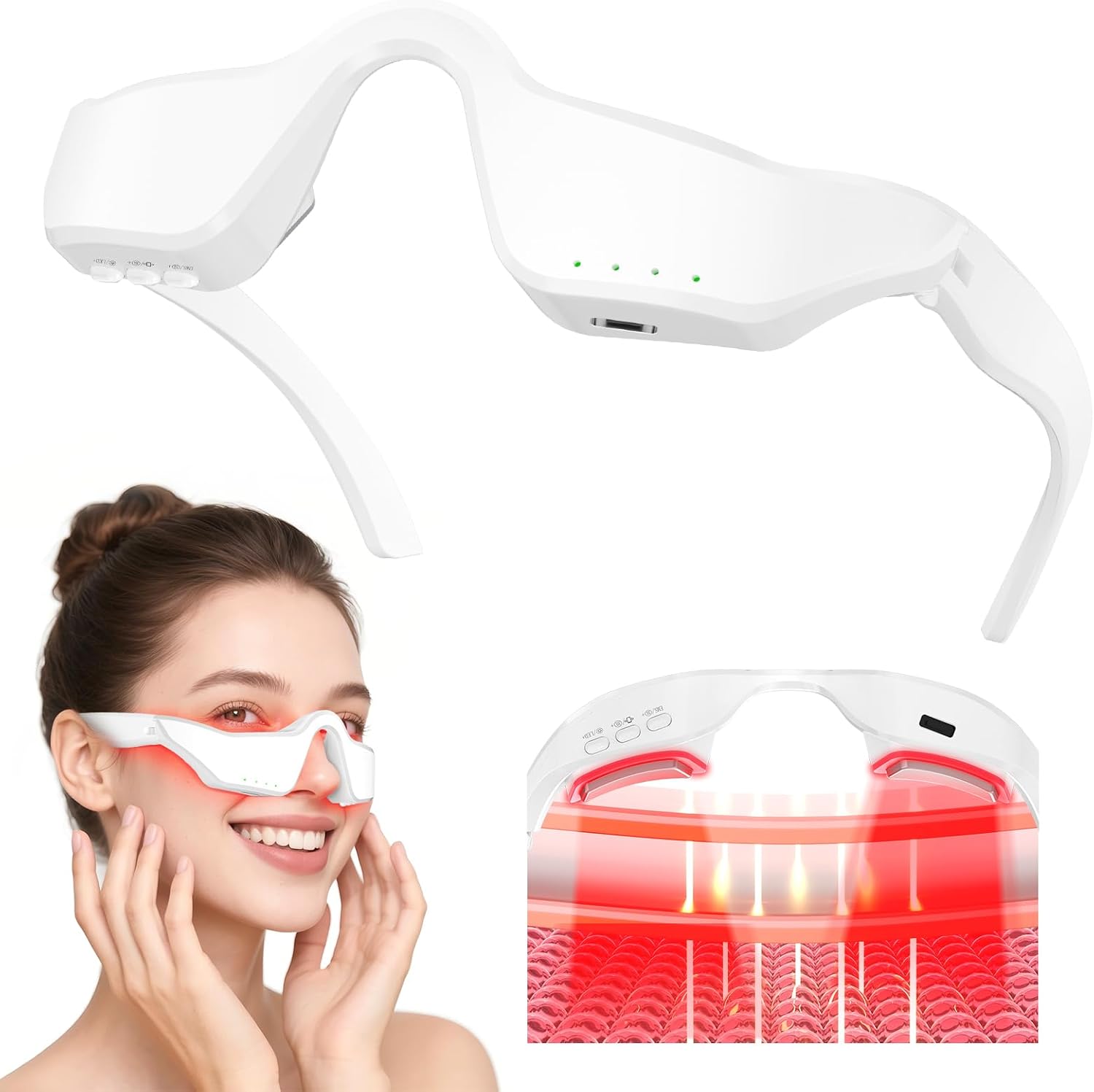 5-in-1 Smart Eye Massager Glasses – Red Light Therapy with Microcurrent, Heat & Vibration, for Eye Bags Dark Circles Puffiness Wrinkles Fine Lines Eye Strain Gift for Women & Men