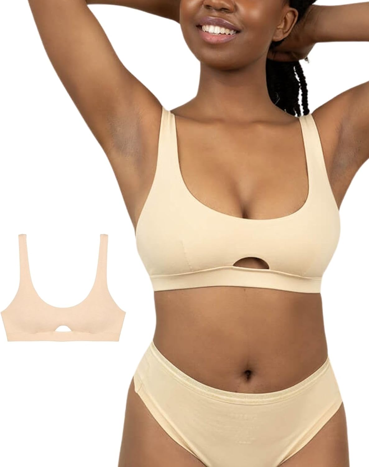 Subset Keyhole Organic Cotton Soft Bra, Wireless, Regular & Extra Cup Room | GOTS Certified, Bralette, Hook & Eye Back Closure, Adjustable Straps, Double-lined, No Cups, Medium Support